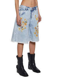Pressed Flowers Denim Shorts