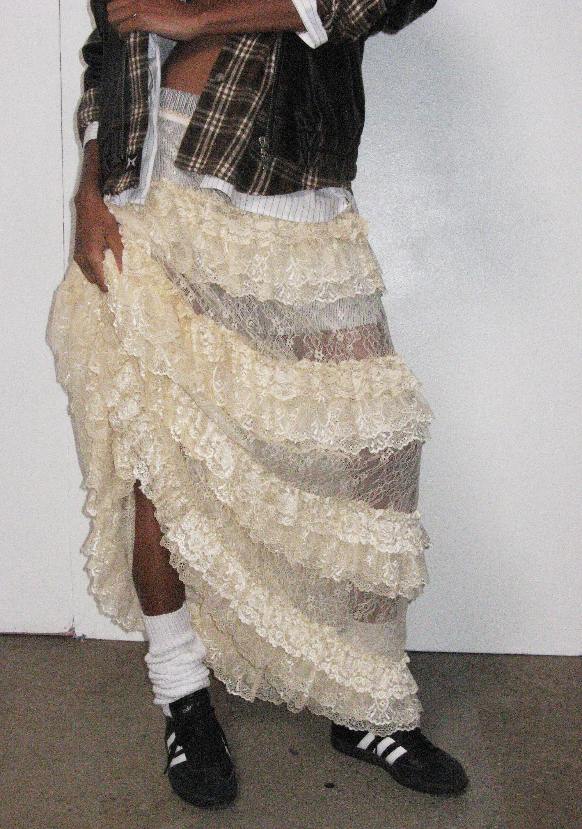 Womens Sheer Lace Maxi Ruffled Skirt Current Mood - Off White