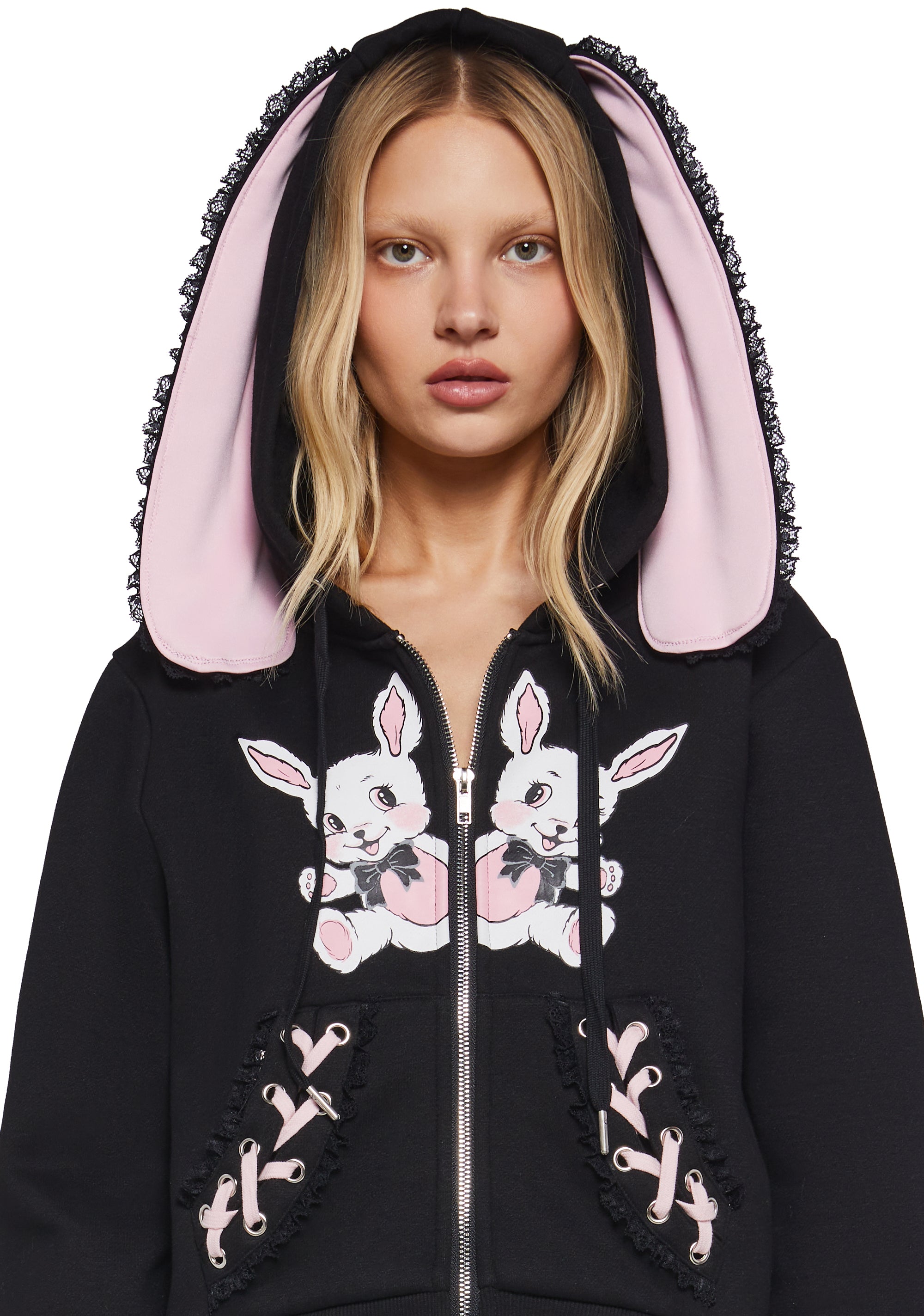 Womens Bunny Graphic Lace Up Hoodie Sugar Thrillz - Black – Dolls Kill Womens Bunny Graphic Lace Up Hoodie Sugar Thrillz - Black – Dolls Kill
