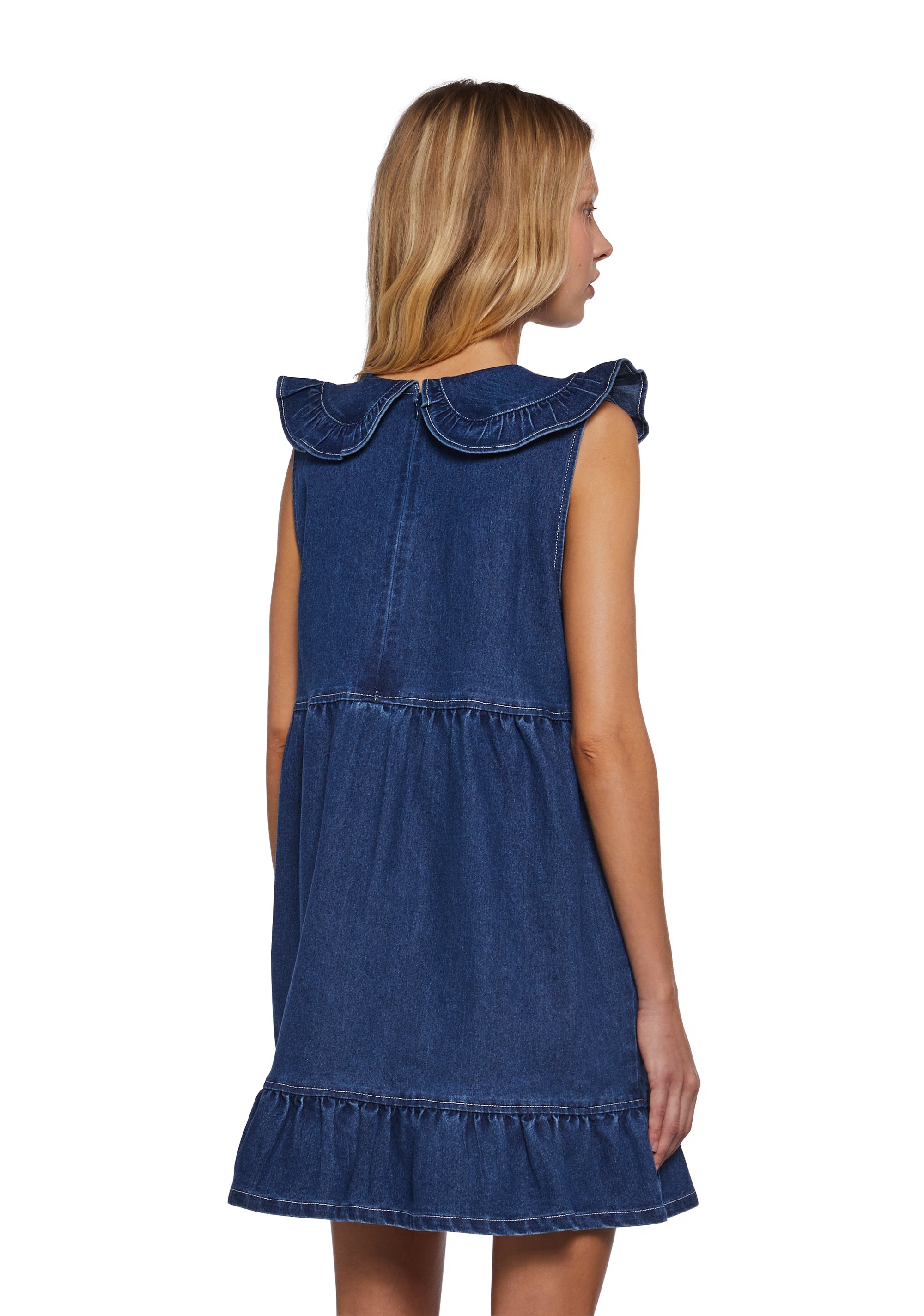 white christmas dresses Halter Neck Tie Closure Backless Dixie Denim Babydoll Mini Dress L main image 1