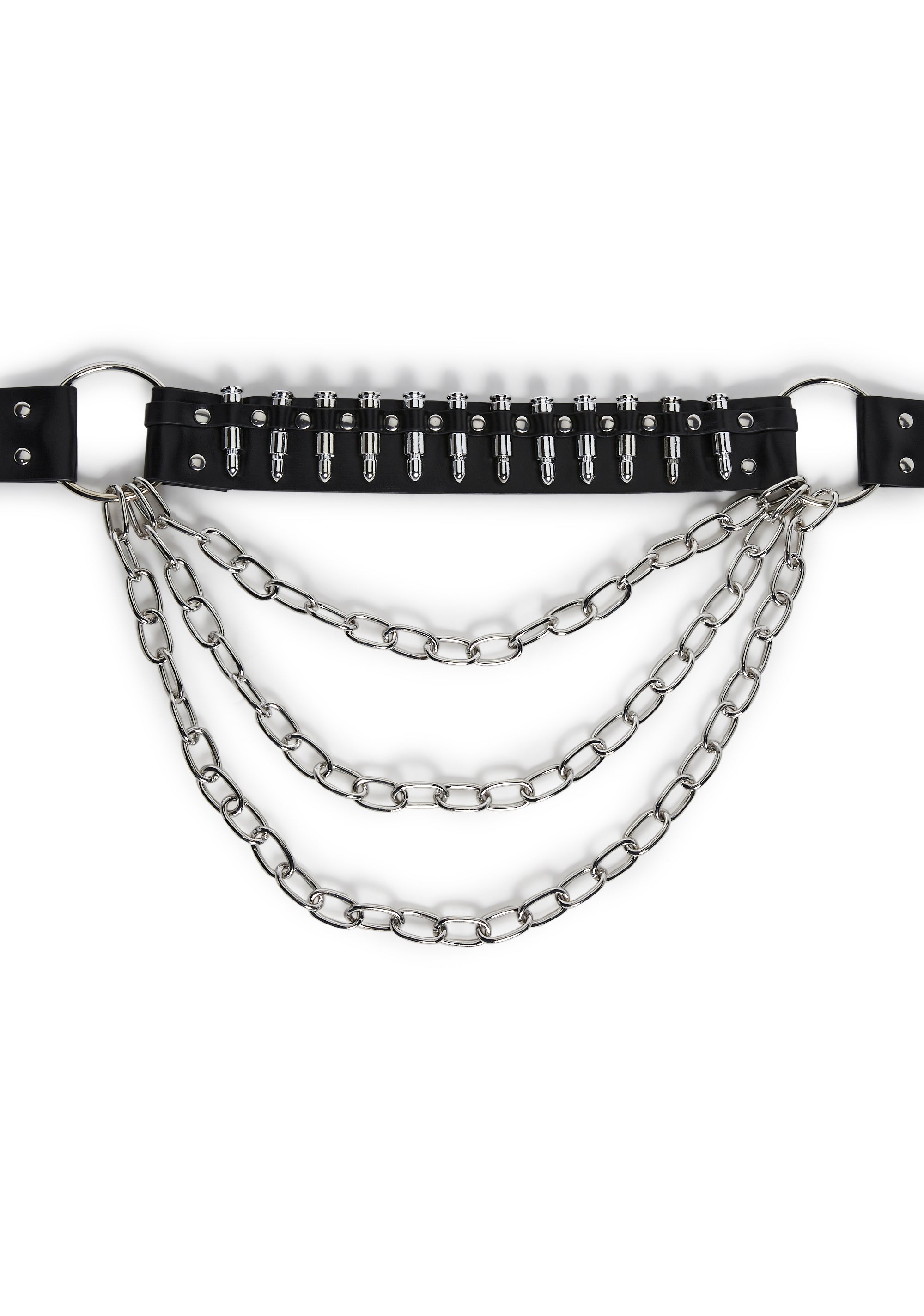 アクセサリー Dollskill CHAIN BELT Vegan Leather Dual Metal Chain Belt Darker Wavs - Silver