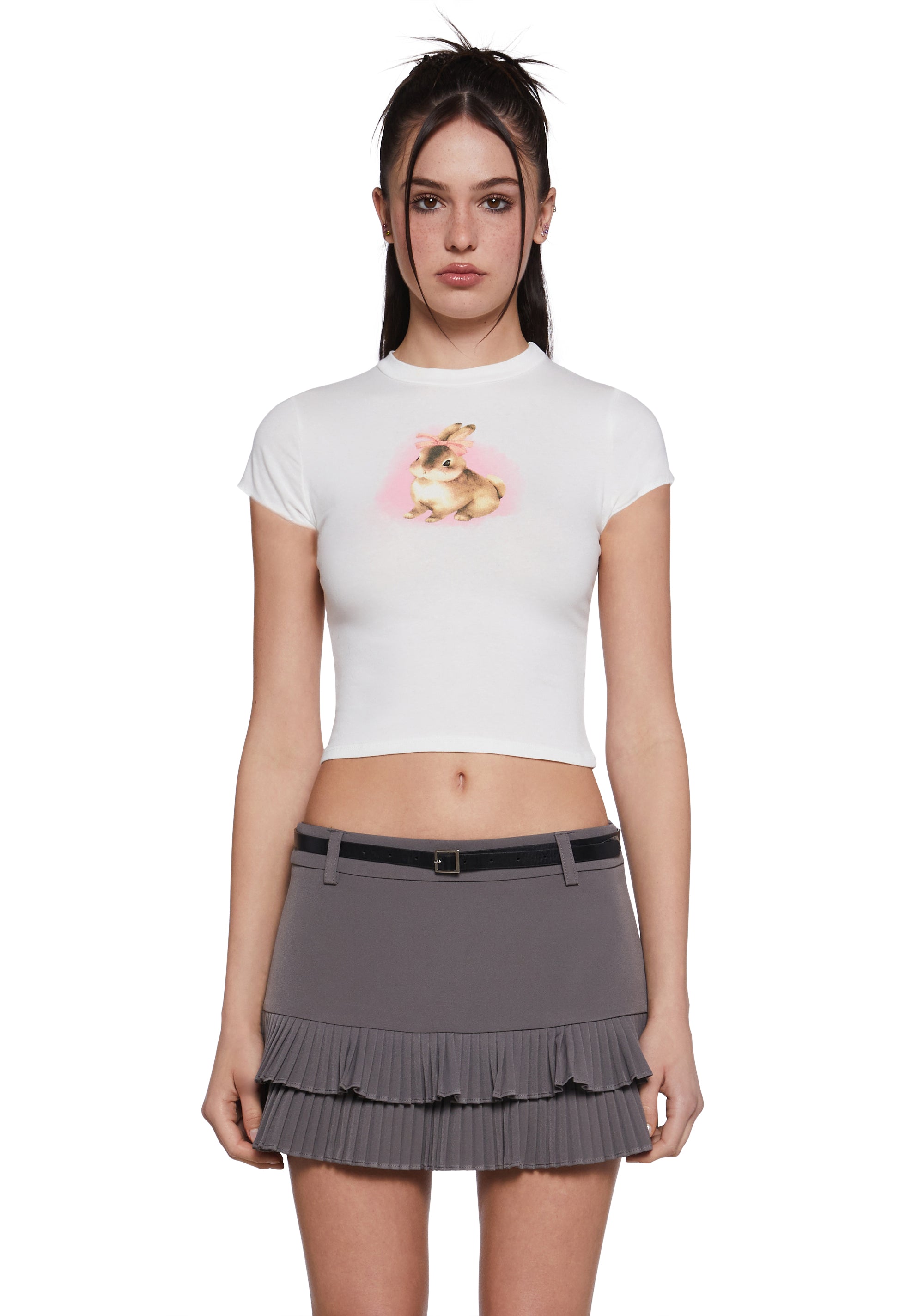 Bunny Bow Graphic Crop Baby Tee - White – Dolls Kill