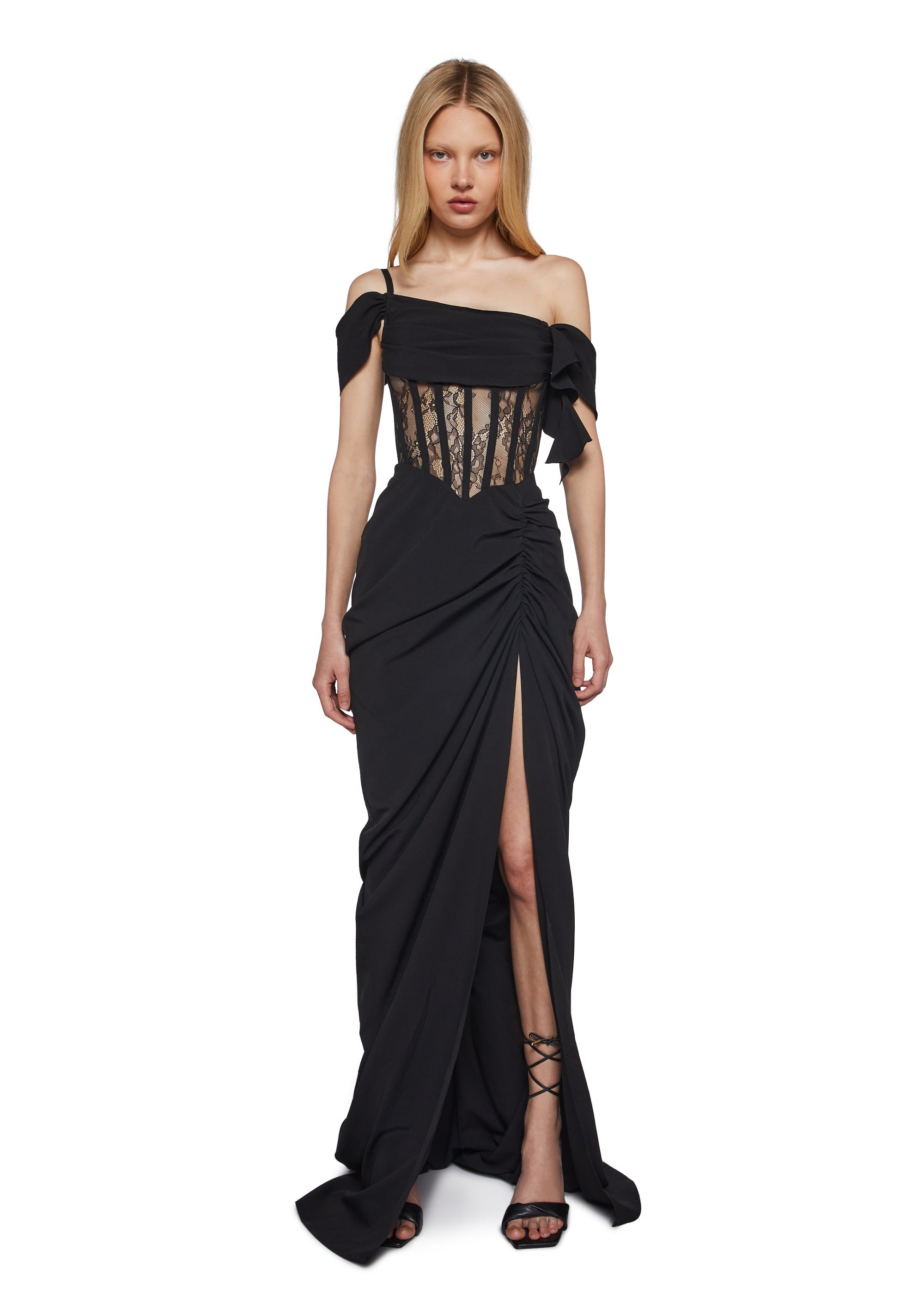 Womens Special Occasion Prom Lace Corset Ruched Gown Unholy