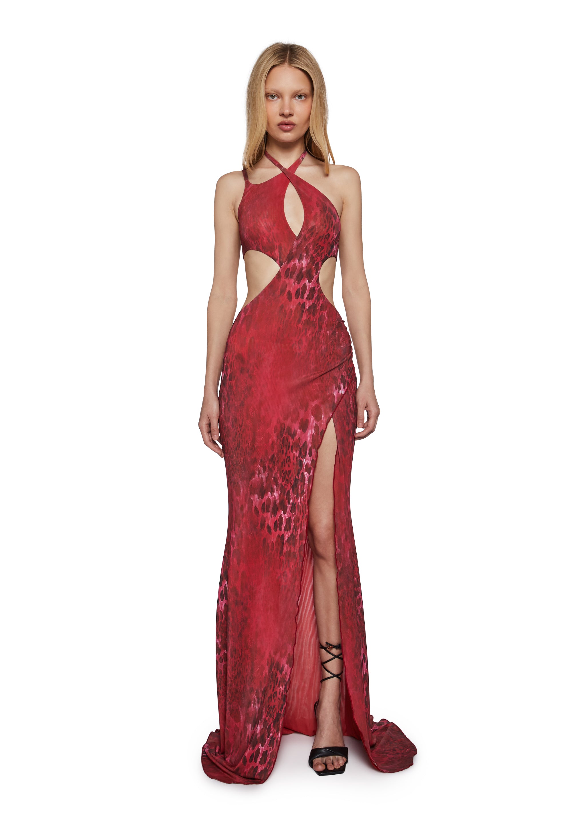 Womens Prom Special Occasion Leopard Animal Print Cut Out Maxi Dress Unholy