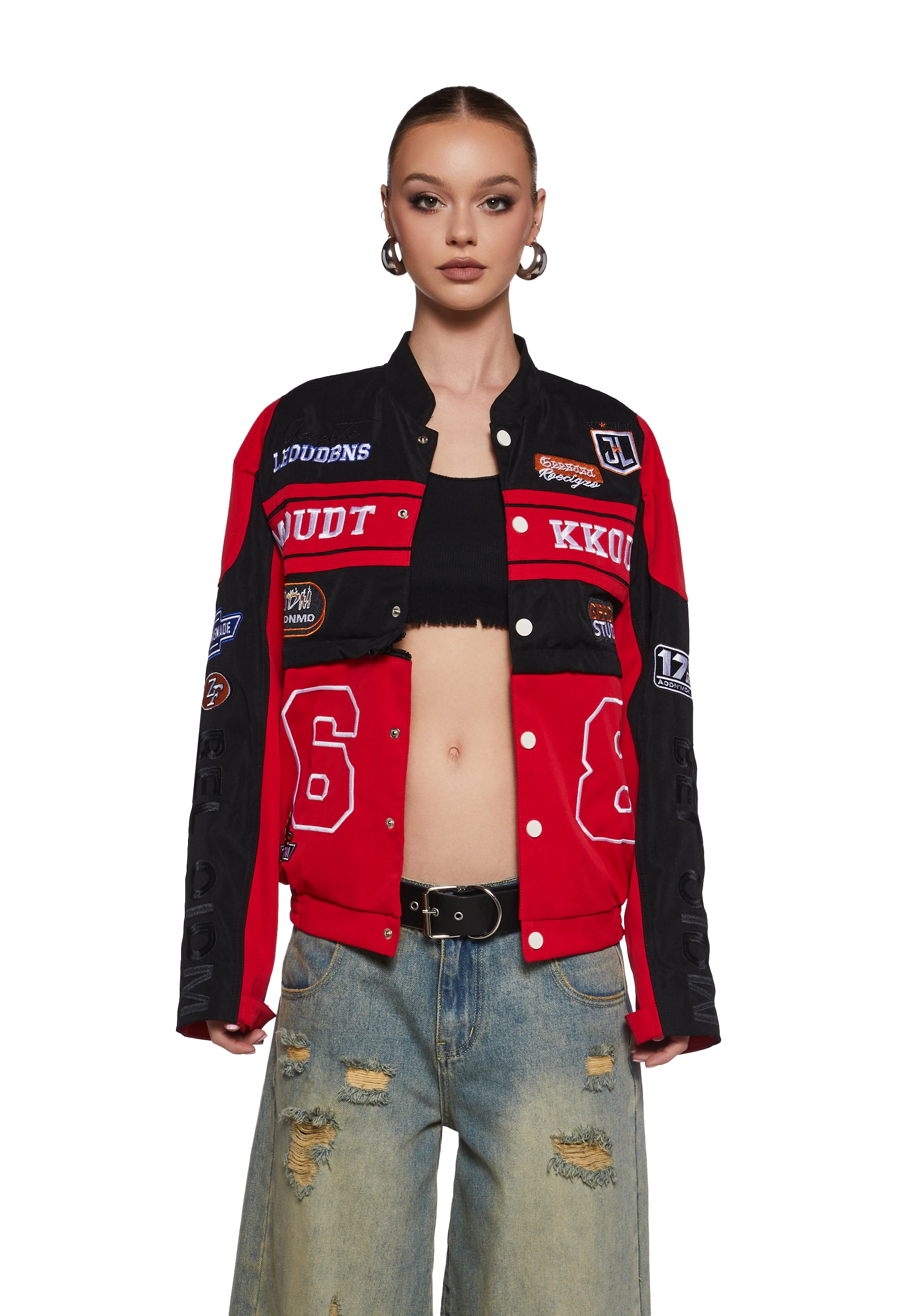 Colorblock Racing Jacket Nylon Colorblock Button Up Racing Moto Jacket - Red – Dolls Kill