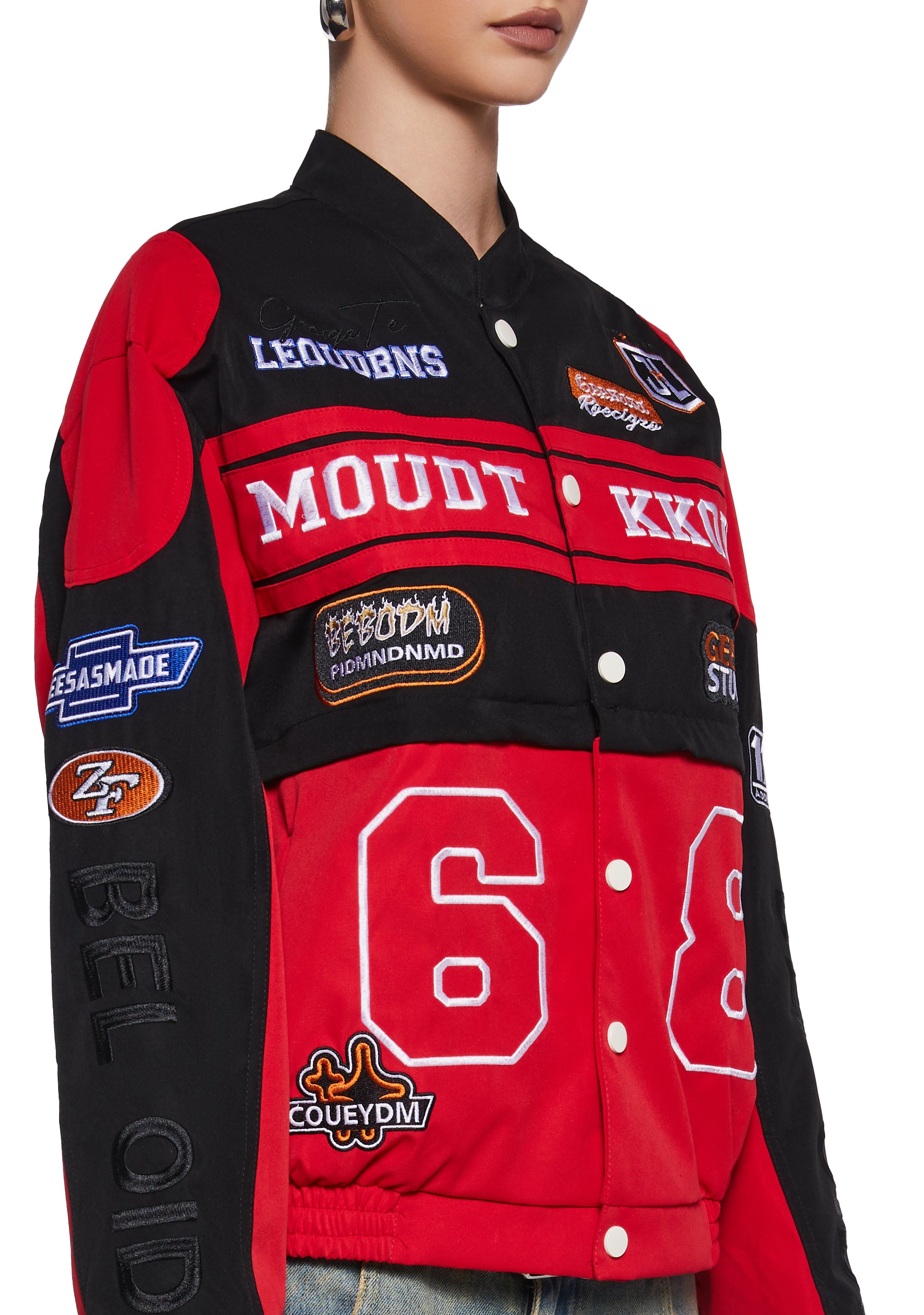 Nylon Colorblock Button Up Racing Moto Jacket - Red – Dolls Kill
