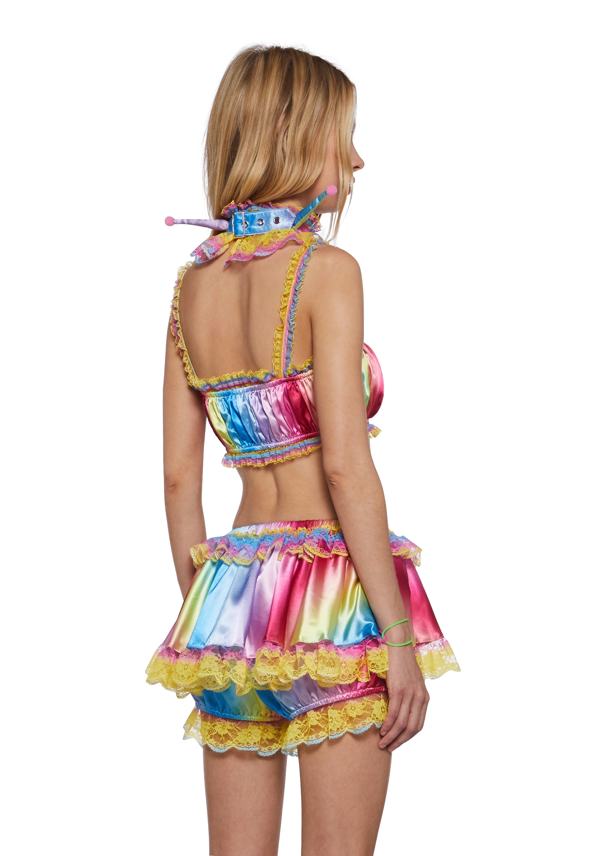 Multicolor Trickery Crop Top And Collar Set
