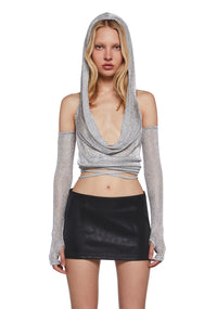 Ambient Hoodie Backless Top With Gloves