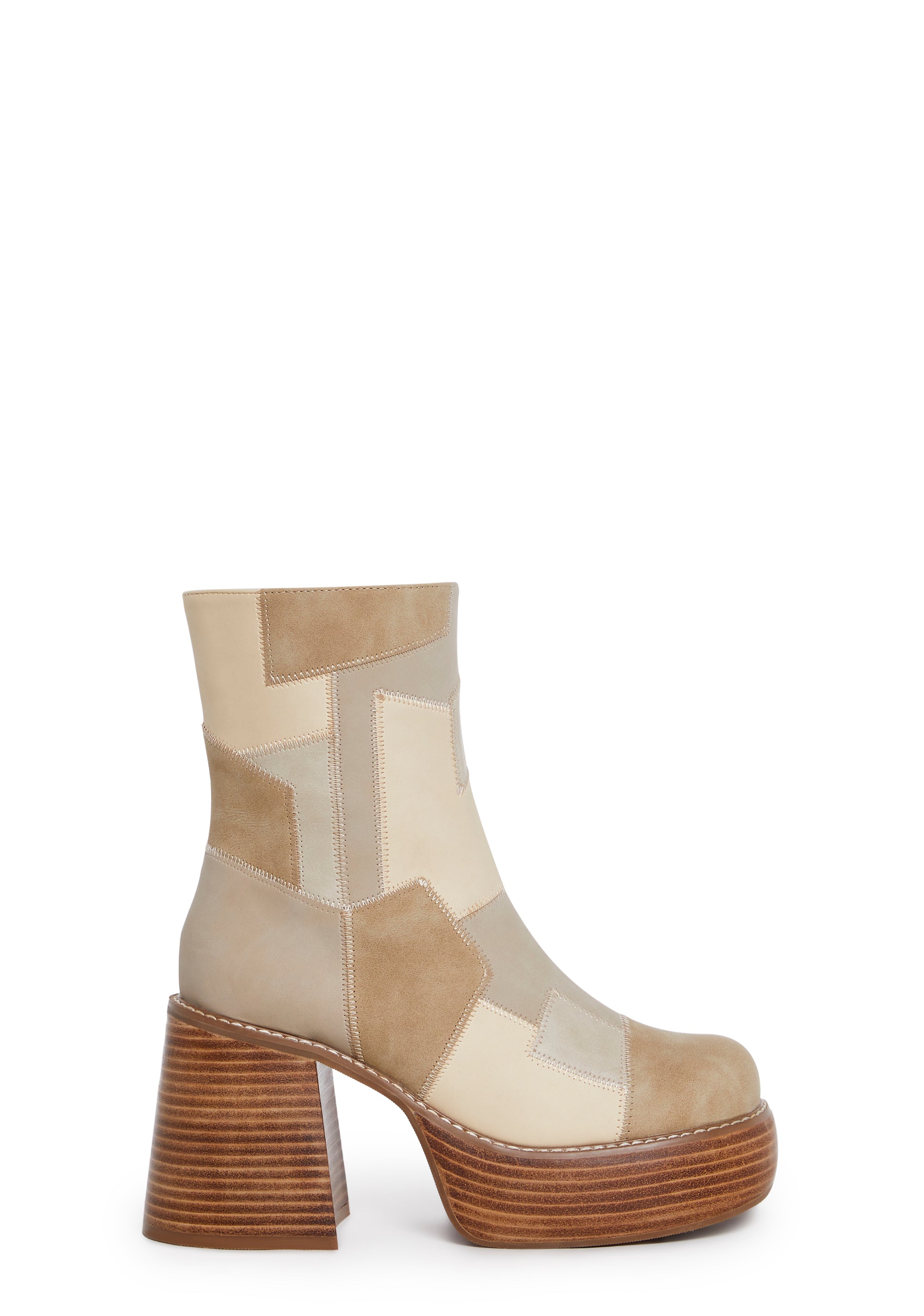 Patchwork Suede Vegan Leather Ankle Boots Delias - Beige
