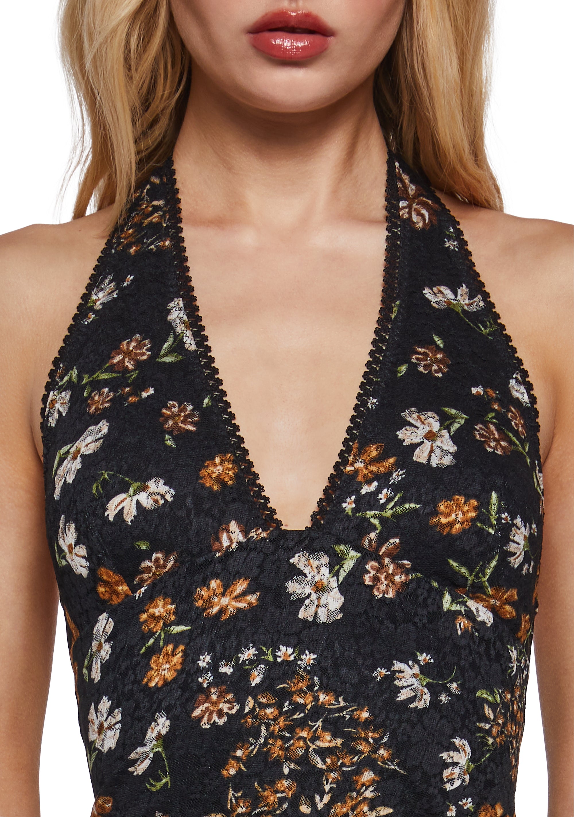 Womens Floral Fairy Lace Halter Crop Top Current Mood