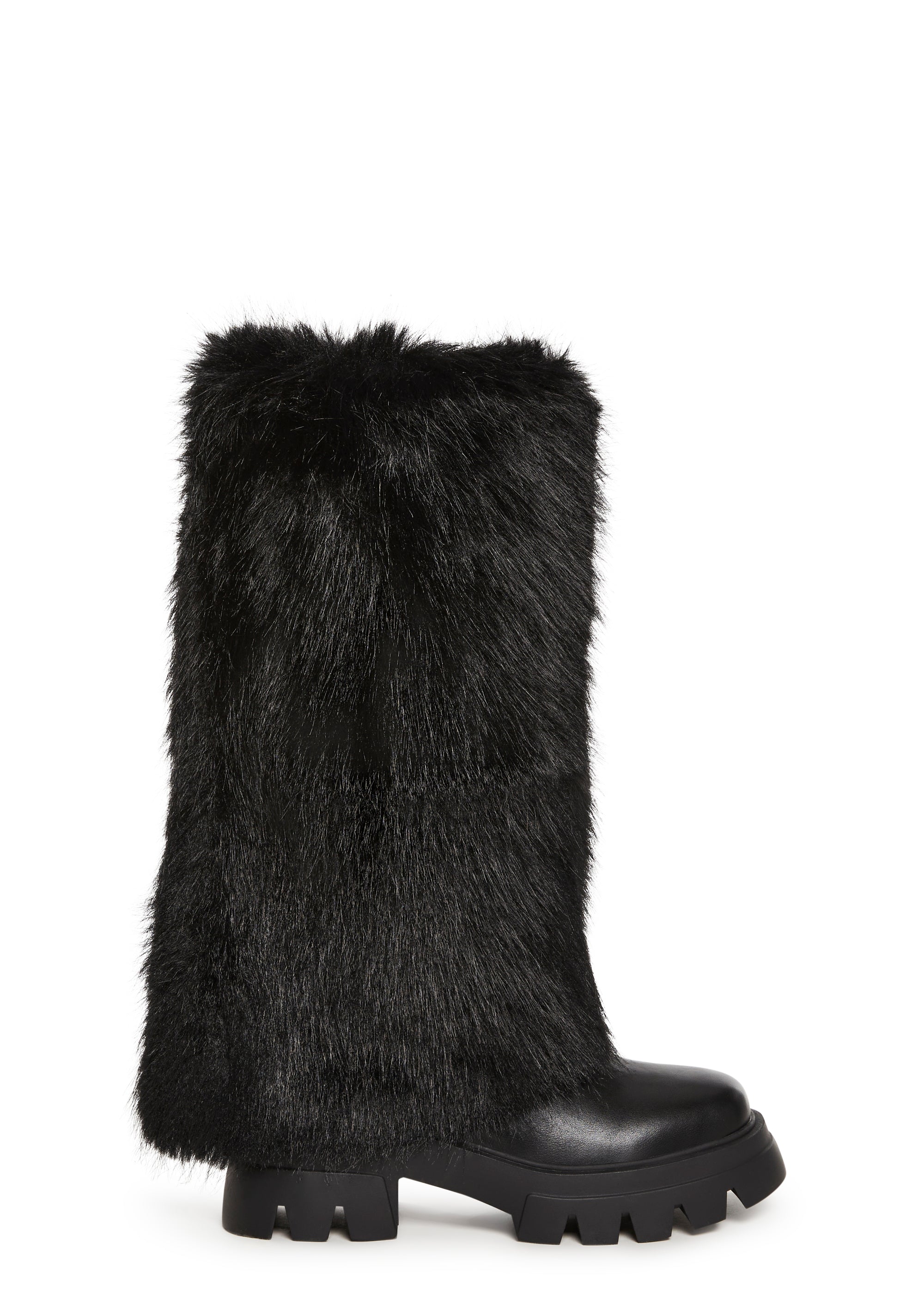 Azalea Wang Faux Fur Foldover Flat Boots - Black – Dolls Kill