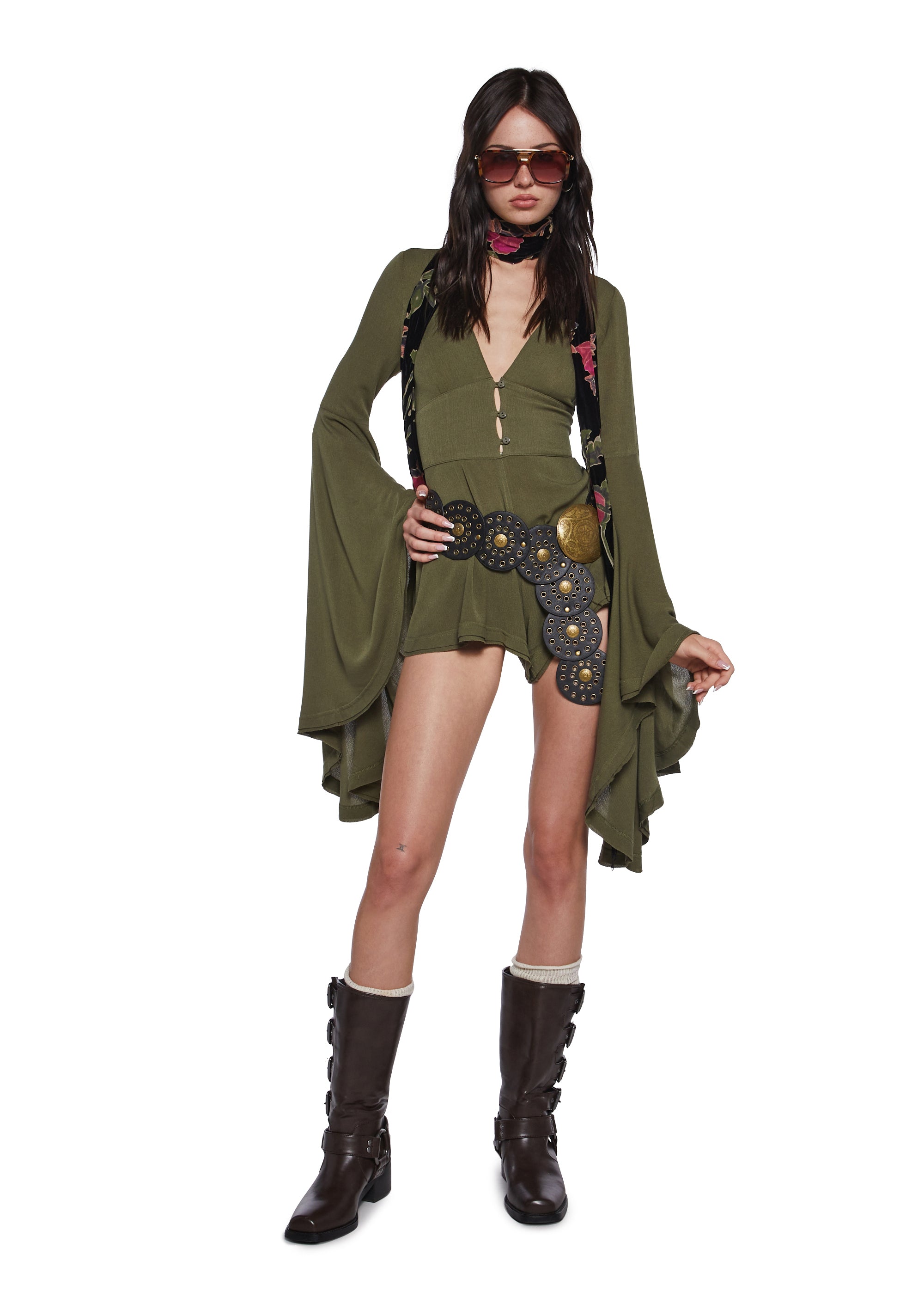 Soulful Bliss Long Sleeve Romper - Green - alternate
