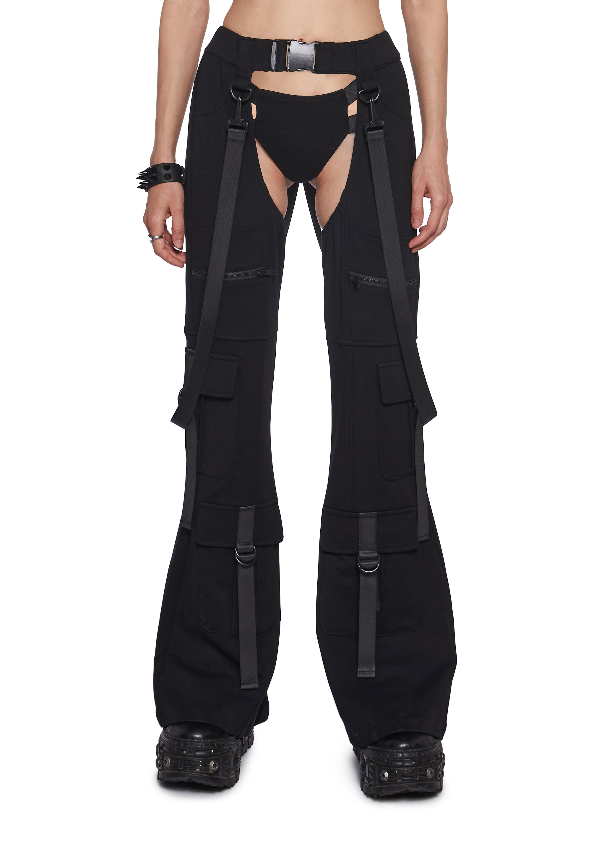 Womens Rave Cargo Chaps With Undies Set Club Exx - Black – Dolls Kill