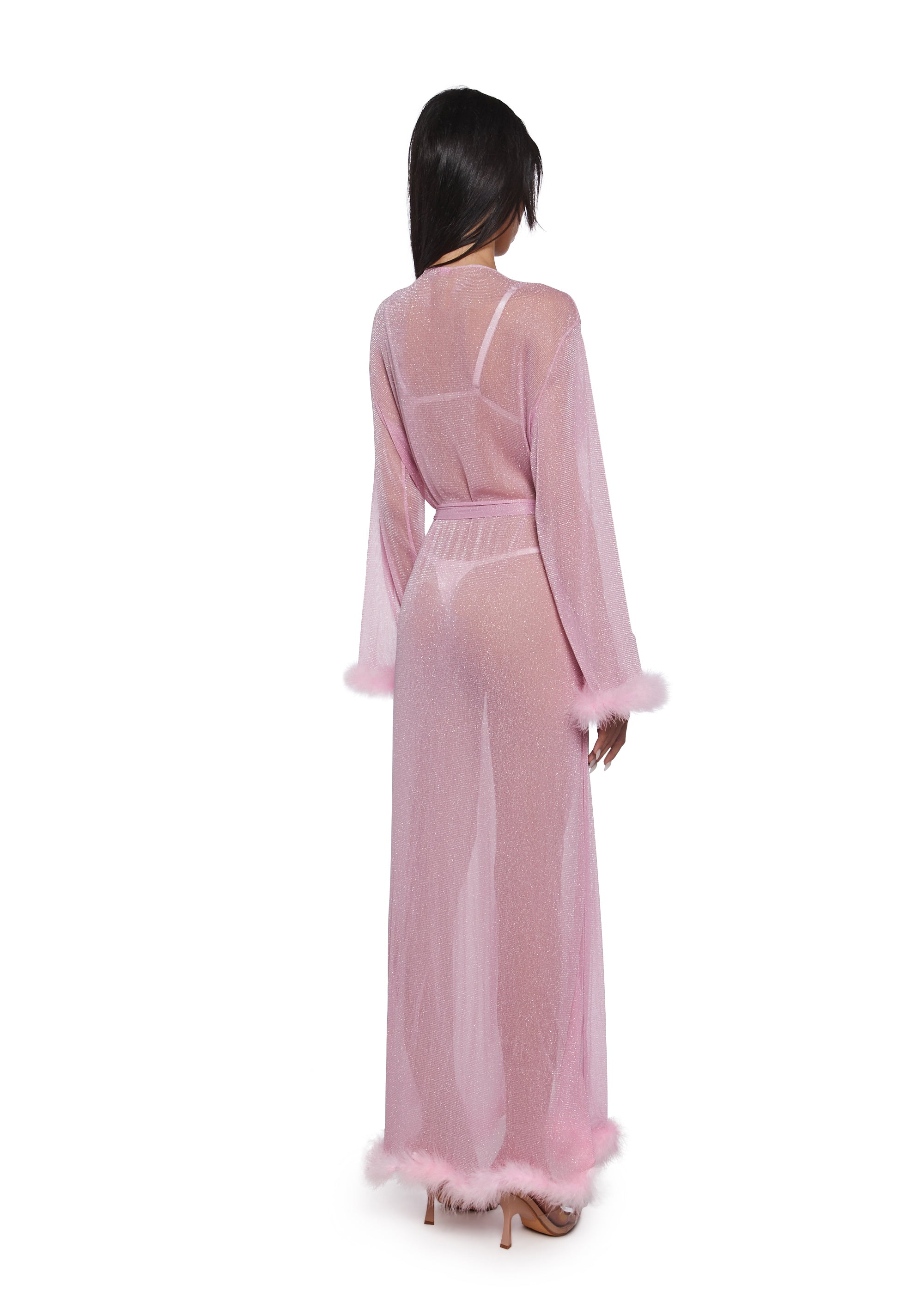 Womens Sheer Glitter Mesh Robe With Marabou Trim Sugar Thrillz - Pink Dolls Kill Womens Sheer Glitter Mesh Robe With Marabou Trim Sugar Thrillz - Pink Dolls Kill