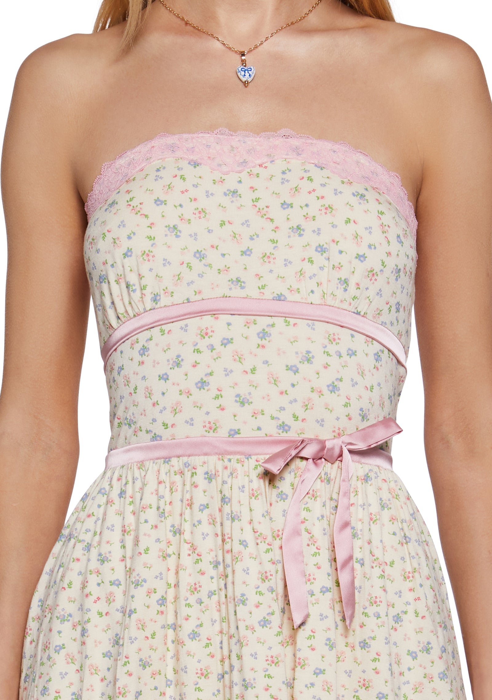 Womens Floral Strapless Mini Dress With Satin Bow Sugar Thrillz