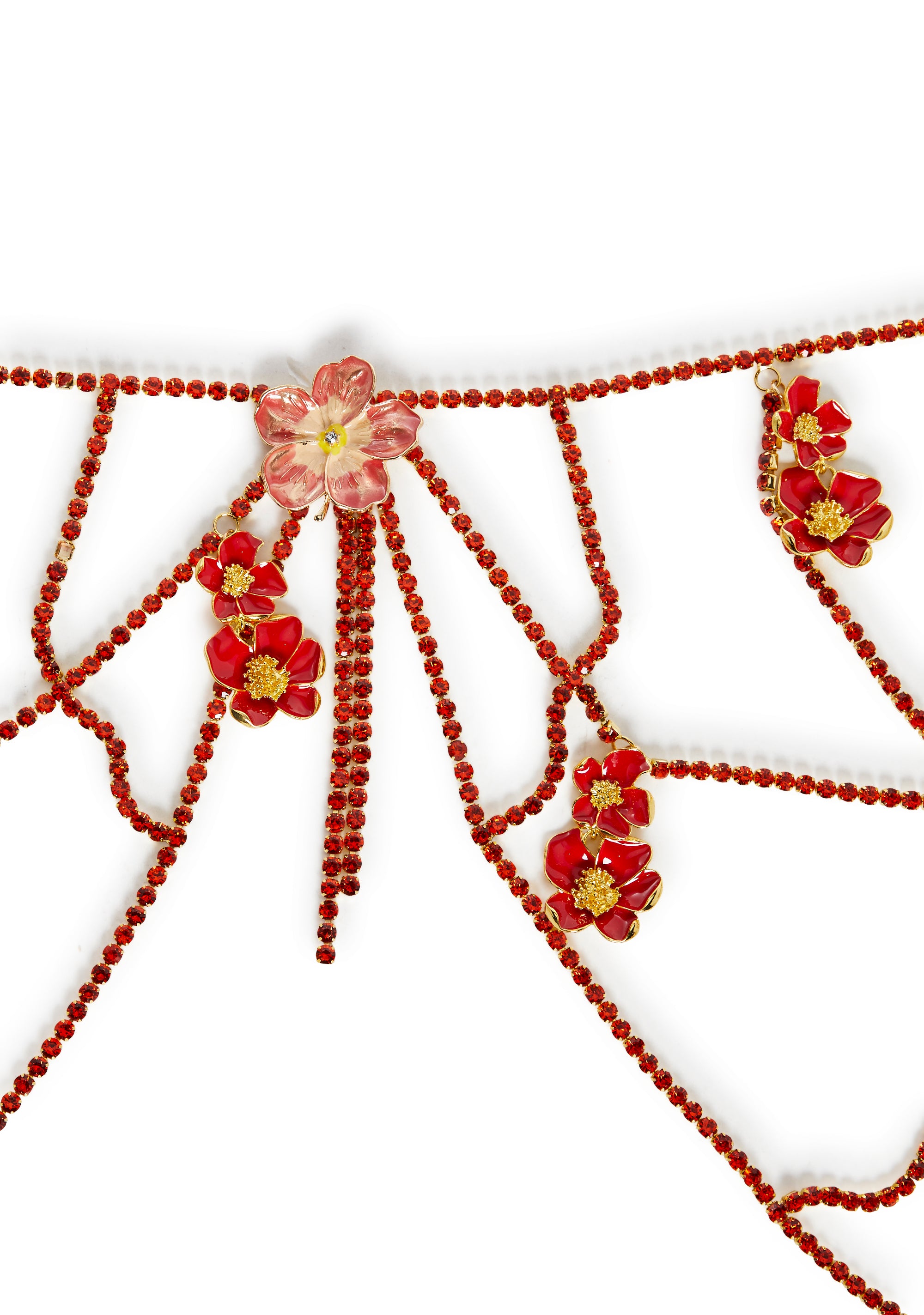 Womens Metallic Floral Rhinestone Chain Belt Club Exx - Red