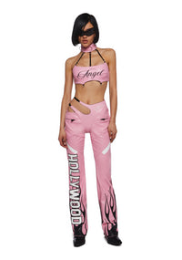 Hollywood Asymmetric Moto Trousers - Pink