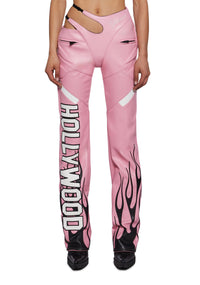 Hollywood Asymmetric Moto Trousers - Pink