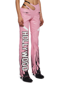 Hollywood Asymmetric Moto Trousers - Pink