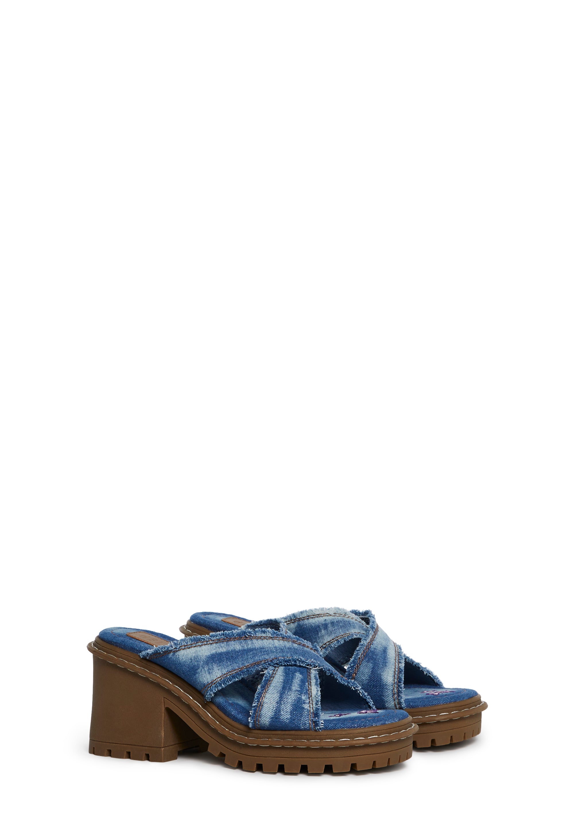 Star Worthy Cross Strap Slides - Denim