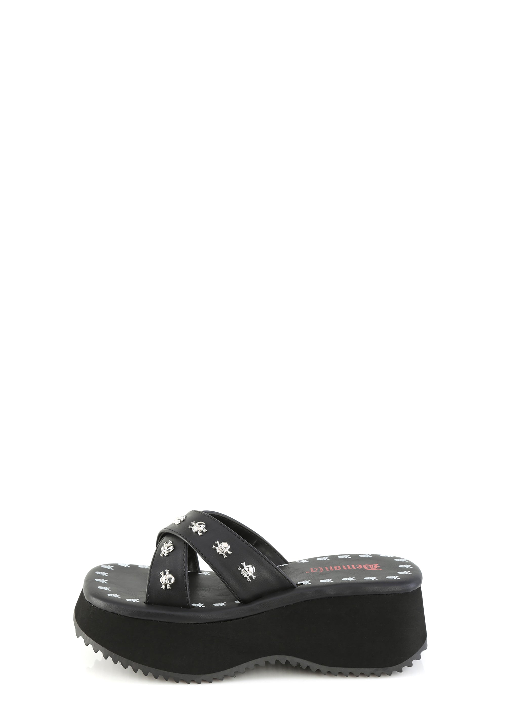 Demonia Flip-05 Skull Studded Platform Slides Black – Dolls Kill