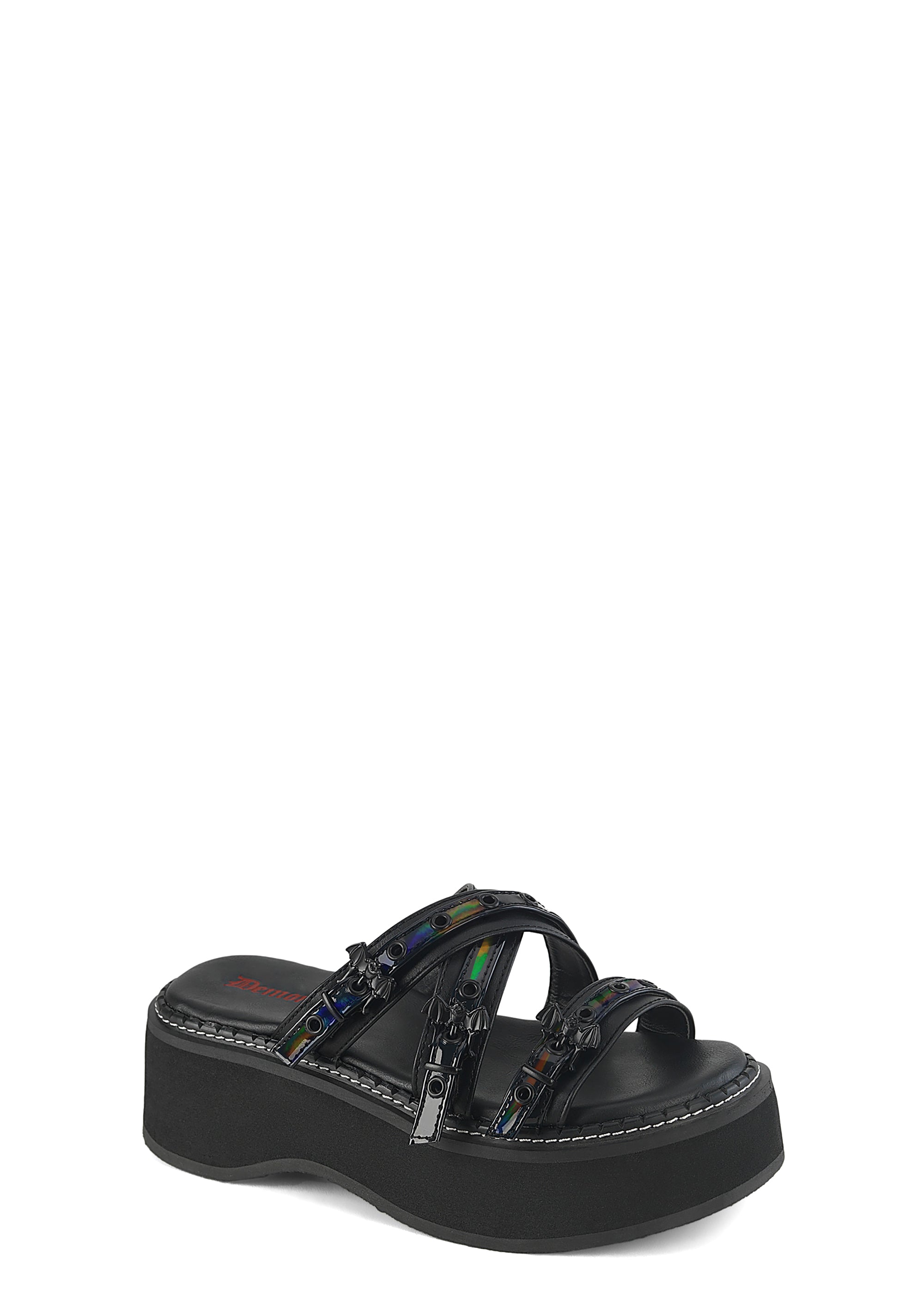 Demonia Emily-07 Strappy Sandals With Bat Buckles And Holo