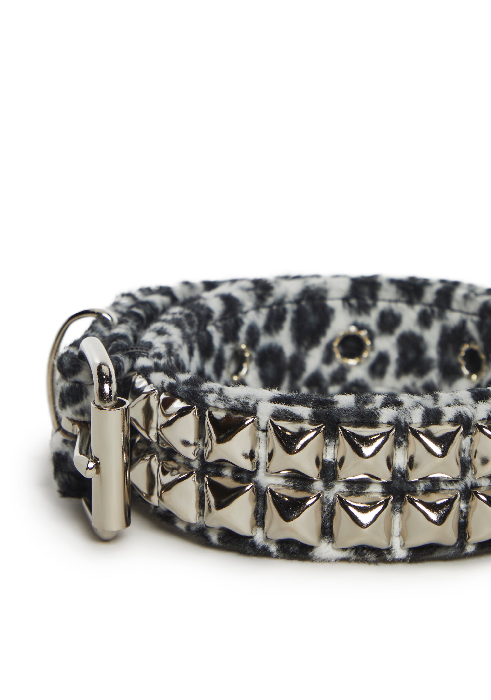 Funk Plus Fuzzy Pyramid Stud Leopard Belt - White – Dolls Kill