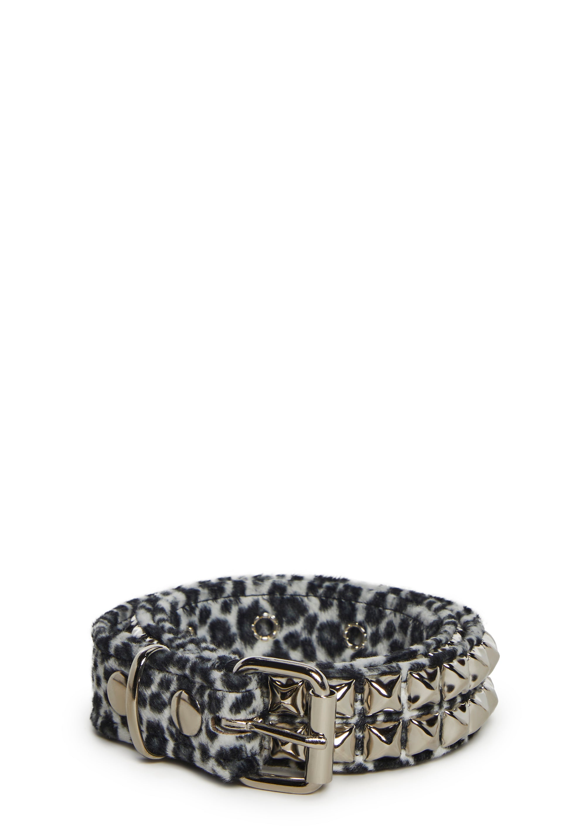 Funk Plus Fuzzy Pyramid Stud Leopard Belt - White – Dolls Kill