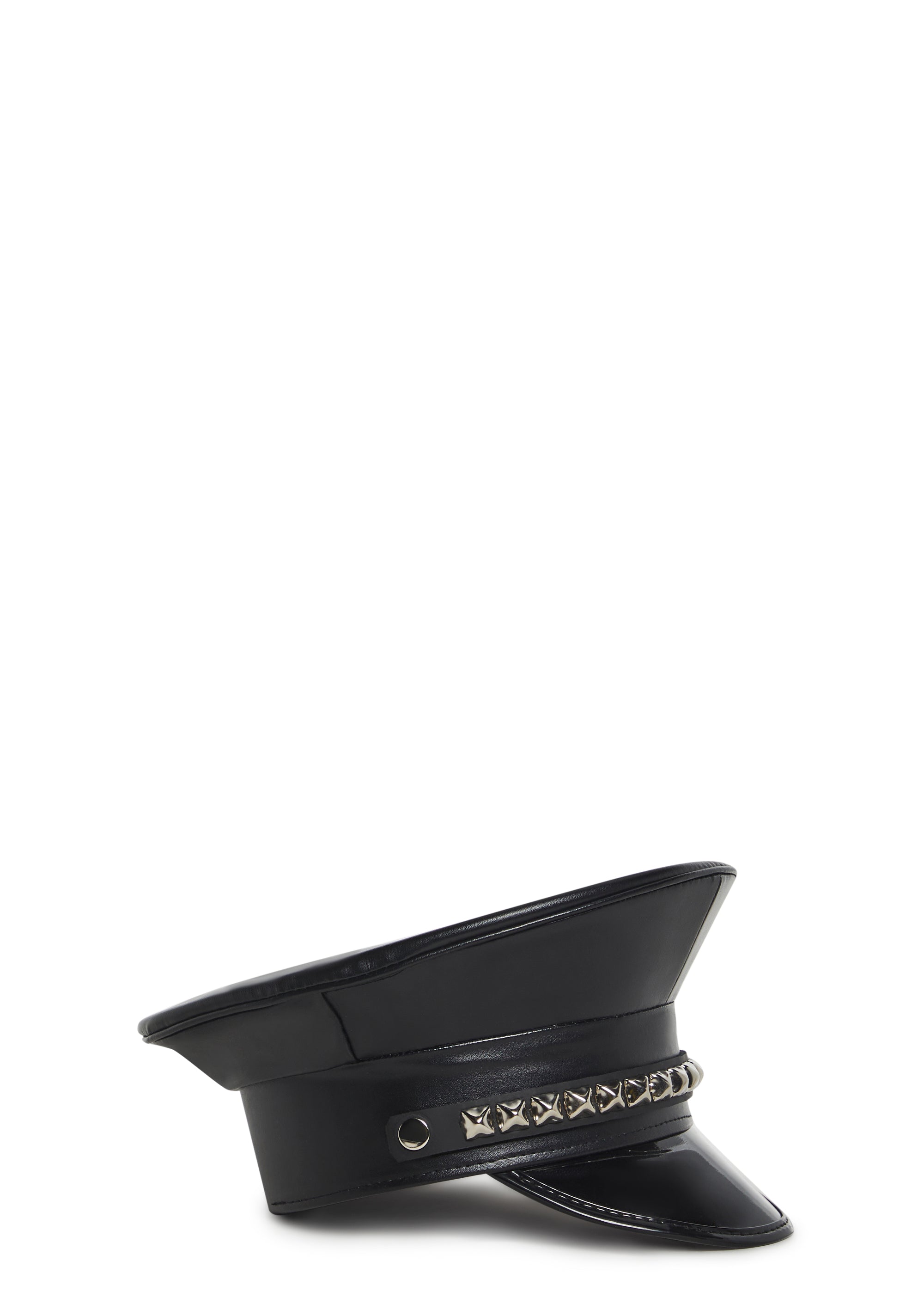 Skull Pointed Spike Studded Black Captain Hat Funk Plus Spiked Studded Vegan Leather Vinyl Police Captain  main image 3