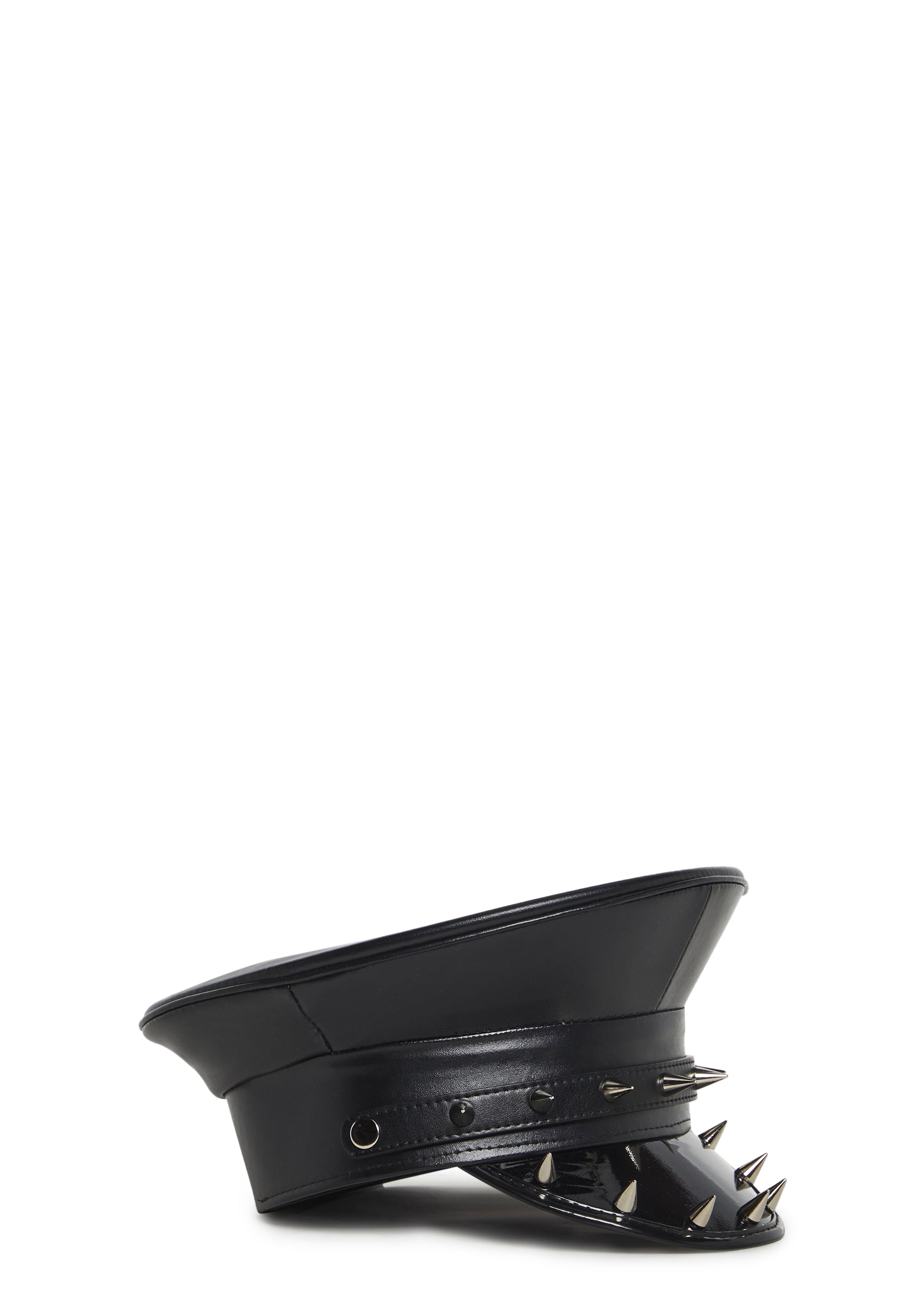 Dolls Kill Goth Black Patent Spiked Captains Hat Goth Love Military Peaked Black Captain Hat With Gorgeous  main image 4