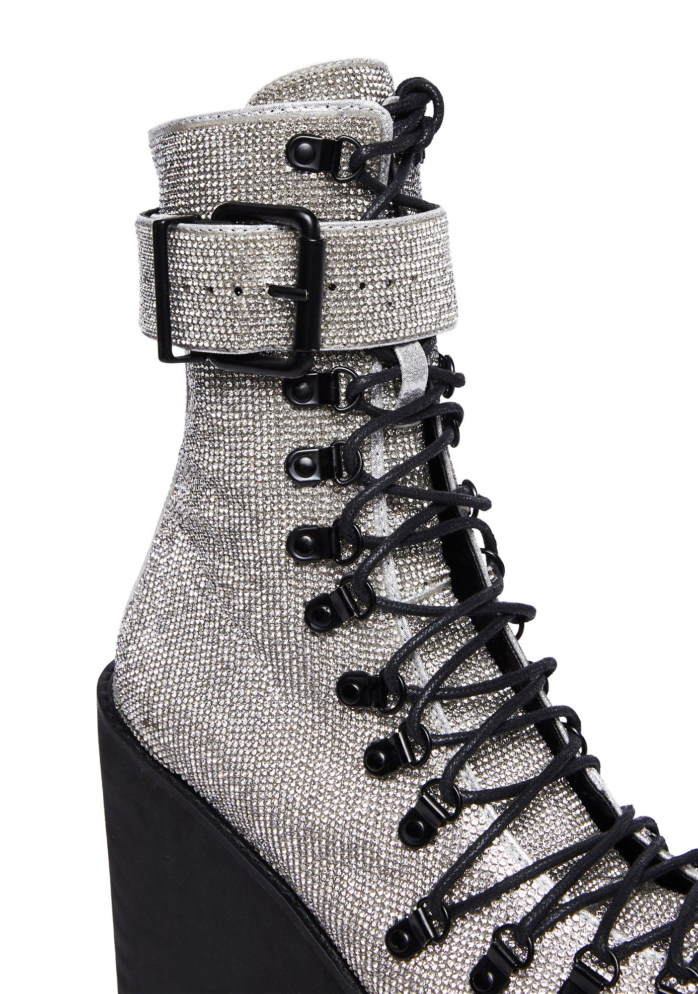 Club Exx Rhinestone Wedge Platform Boots - Silver/Black