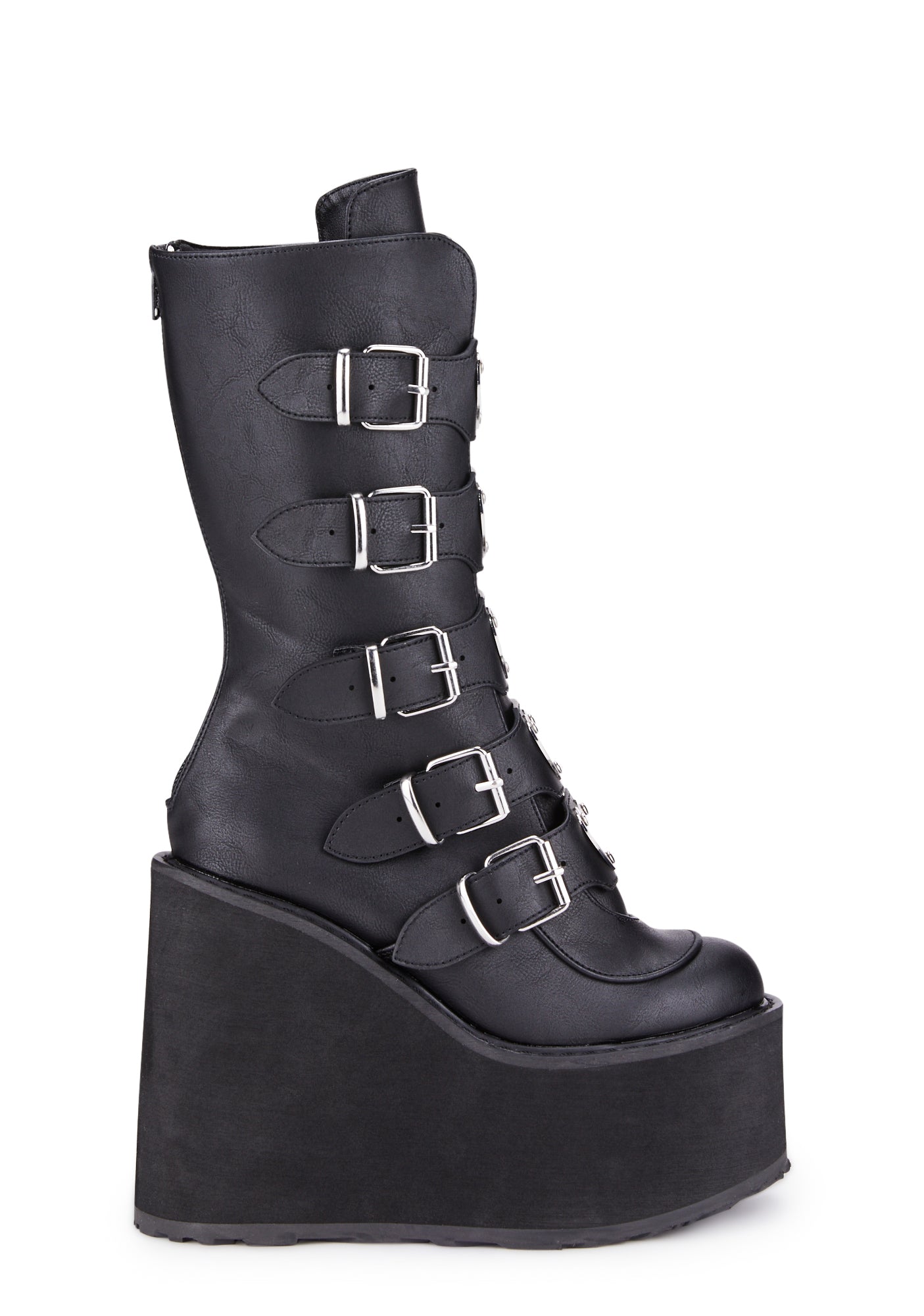 Demonia Vegan Leather Heart Shaped Metal Platform Boots Black Dolls Kill