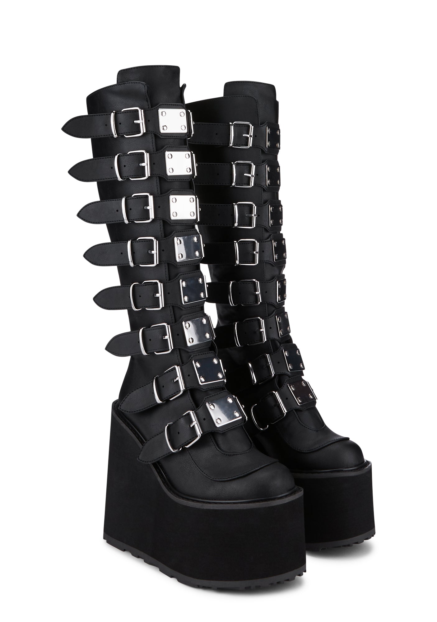 Demonia Swing 815 Buckle Knee High Platform Boots Black Dolls Kill
