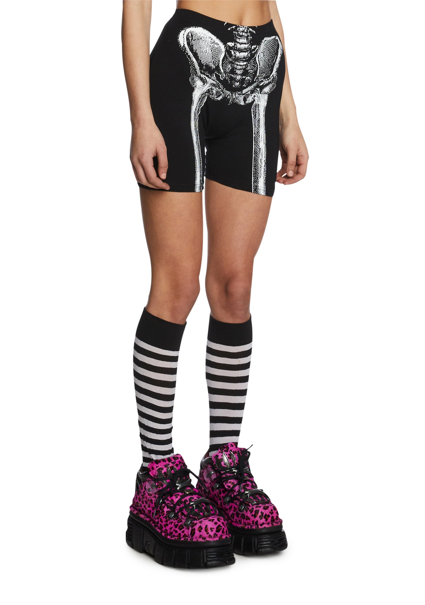 Skeleton Print Biker Booty Shorts Black Dolls Kill