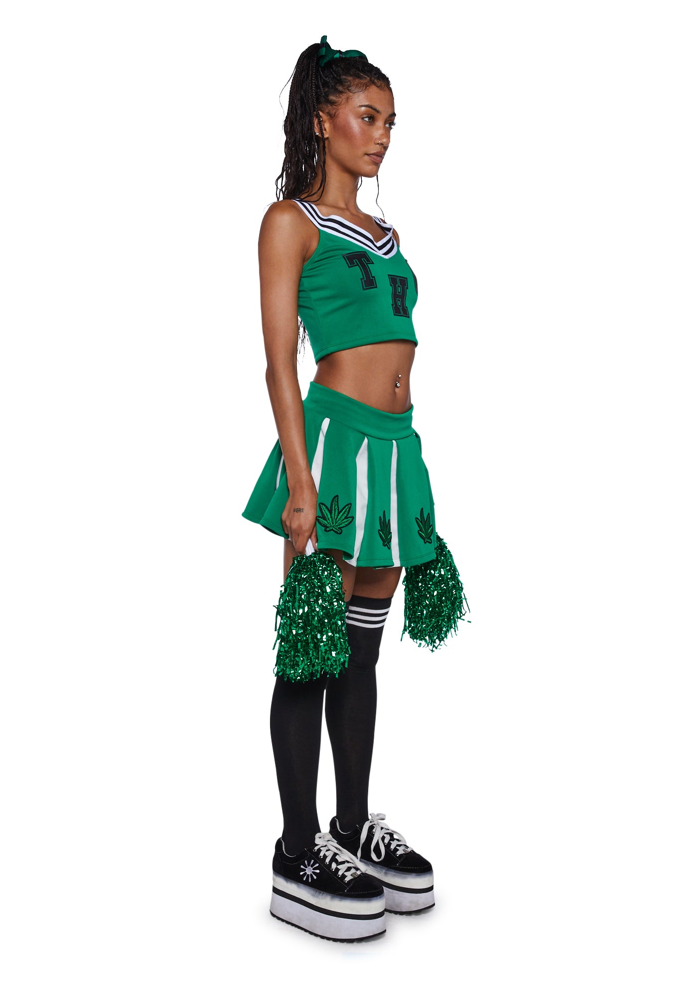 pothead outfits High Spirited Cheerleader Costume Set GREEN / MEDIUM