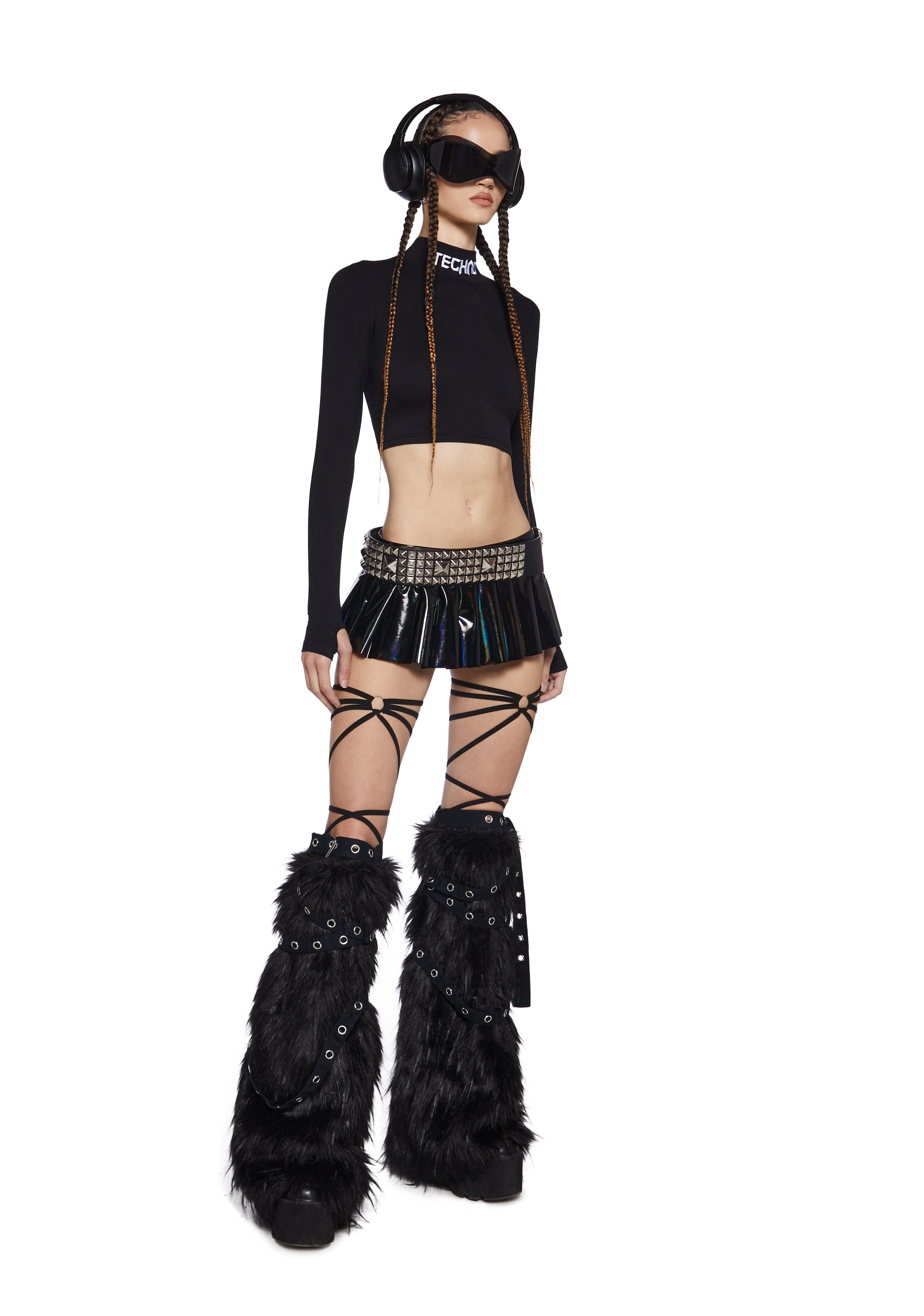 Club Exx Techno Mock Neck Crop Top - Black – Dolls Kill