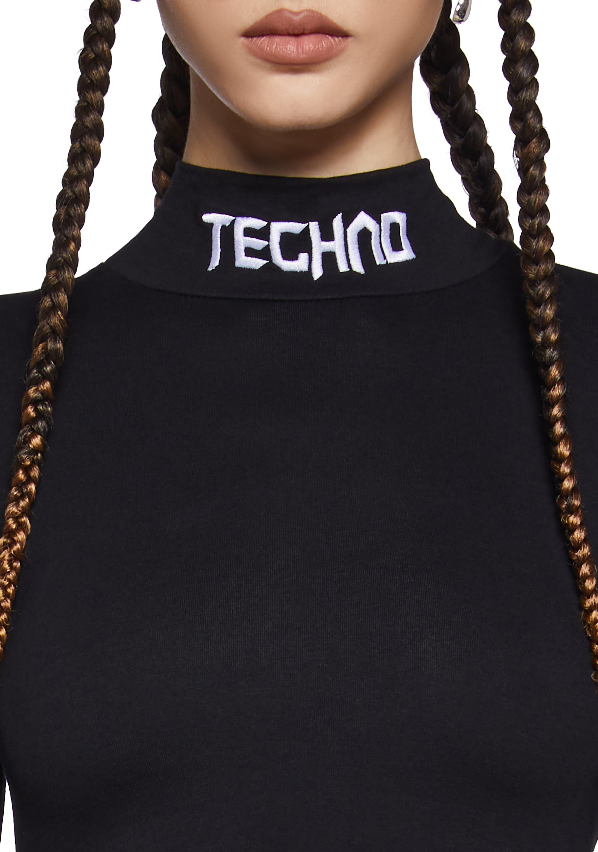 Club Exx Techno Mock Neck Crop Top - Black – Dolls Kill