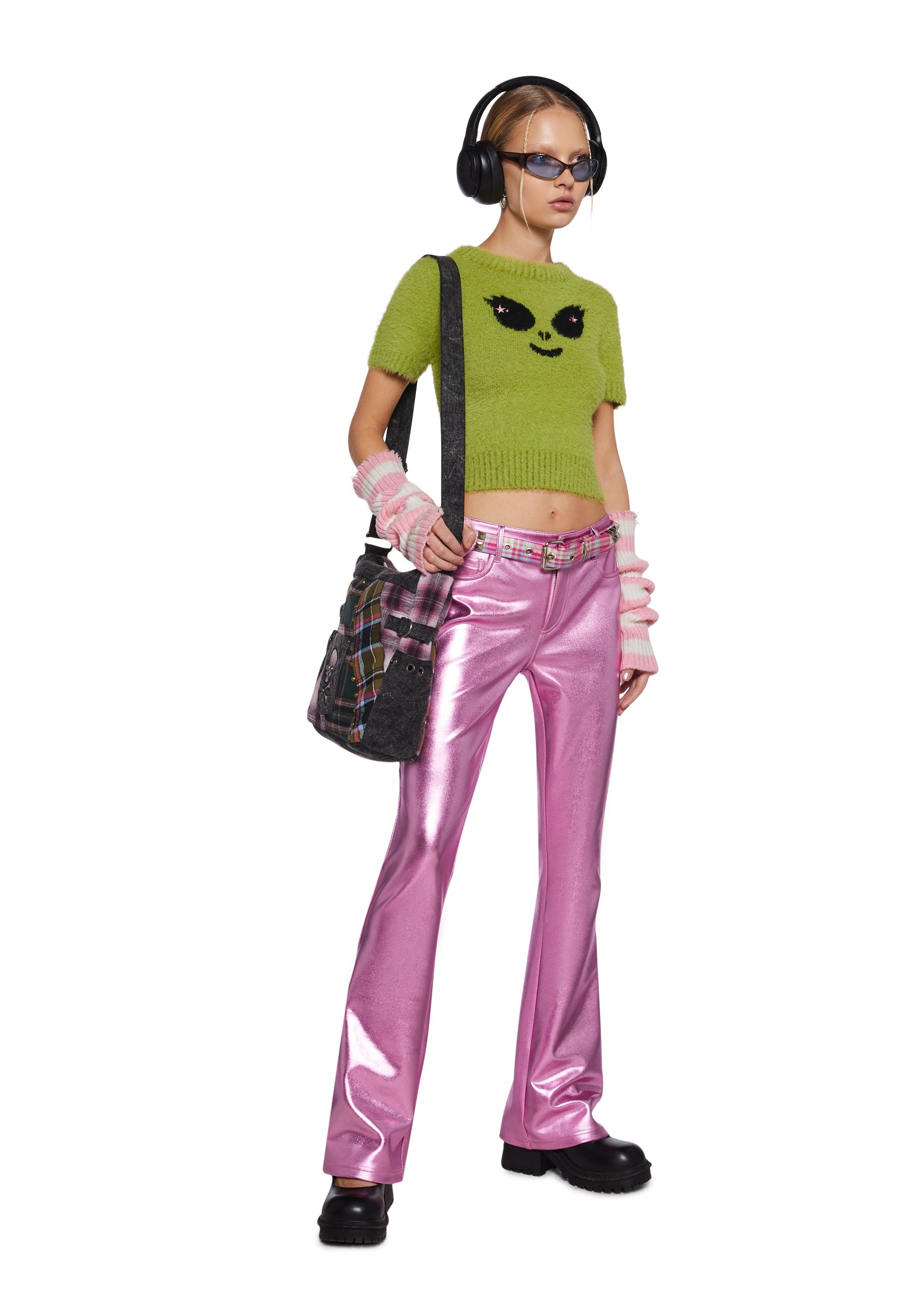 Delia's Pink Metallic Flared Pants – Dolls Kill