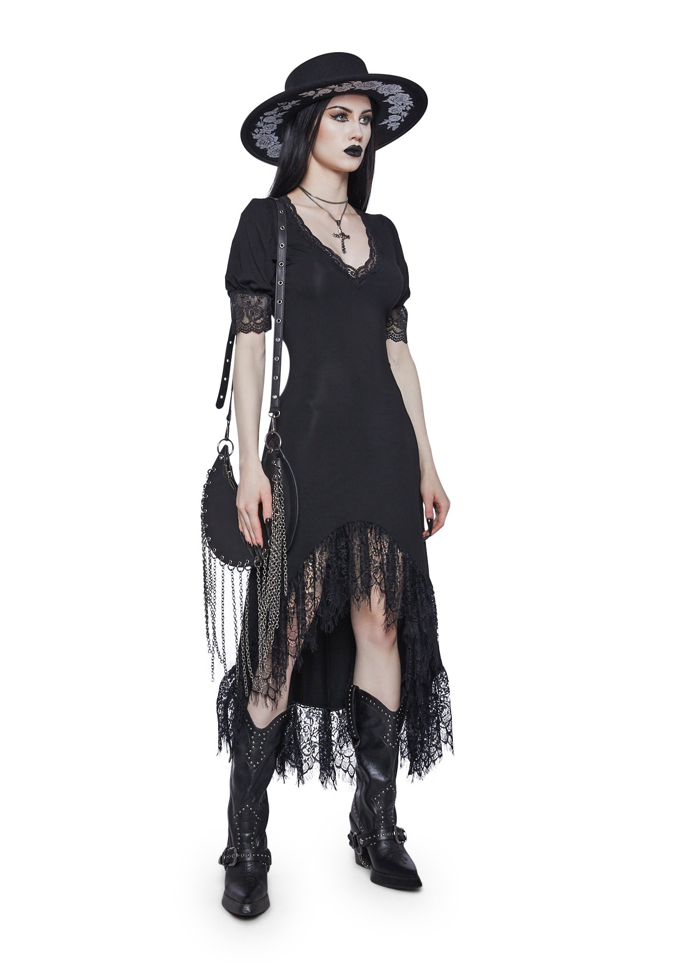 Widow Lace High Low Jersey Maxi Dress