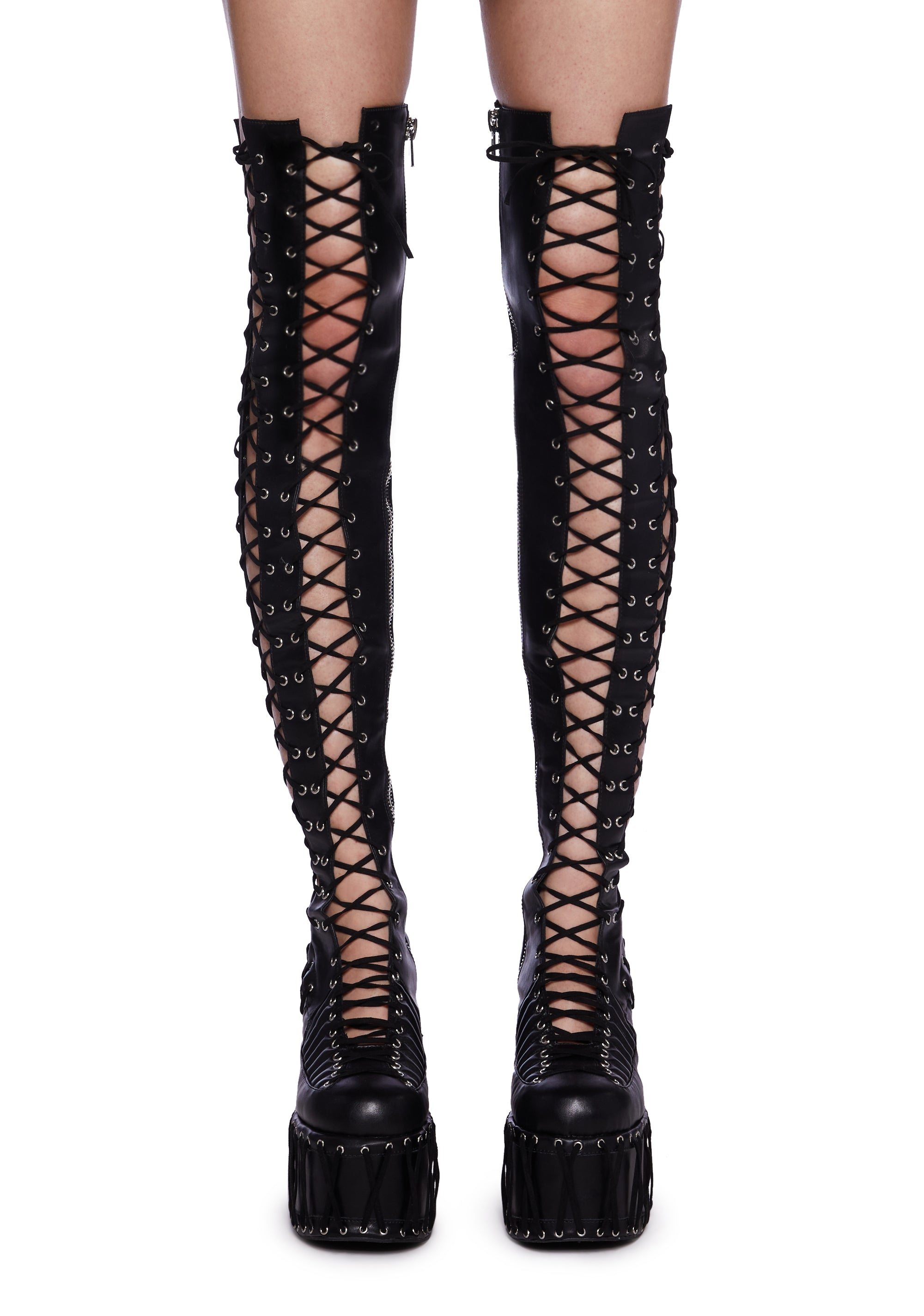 Club Exx Thigh High Lace Up Platform Boots Black Dolls Kill