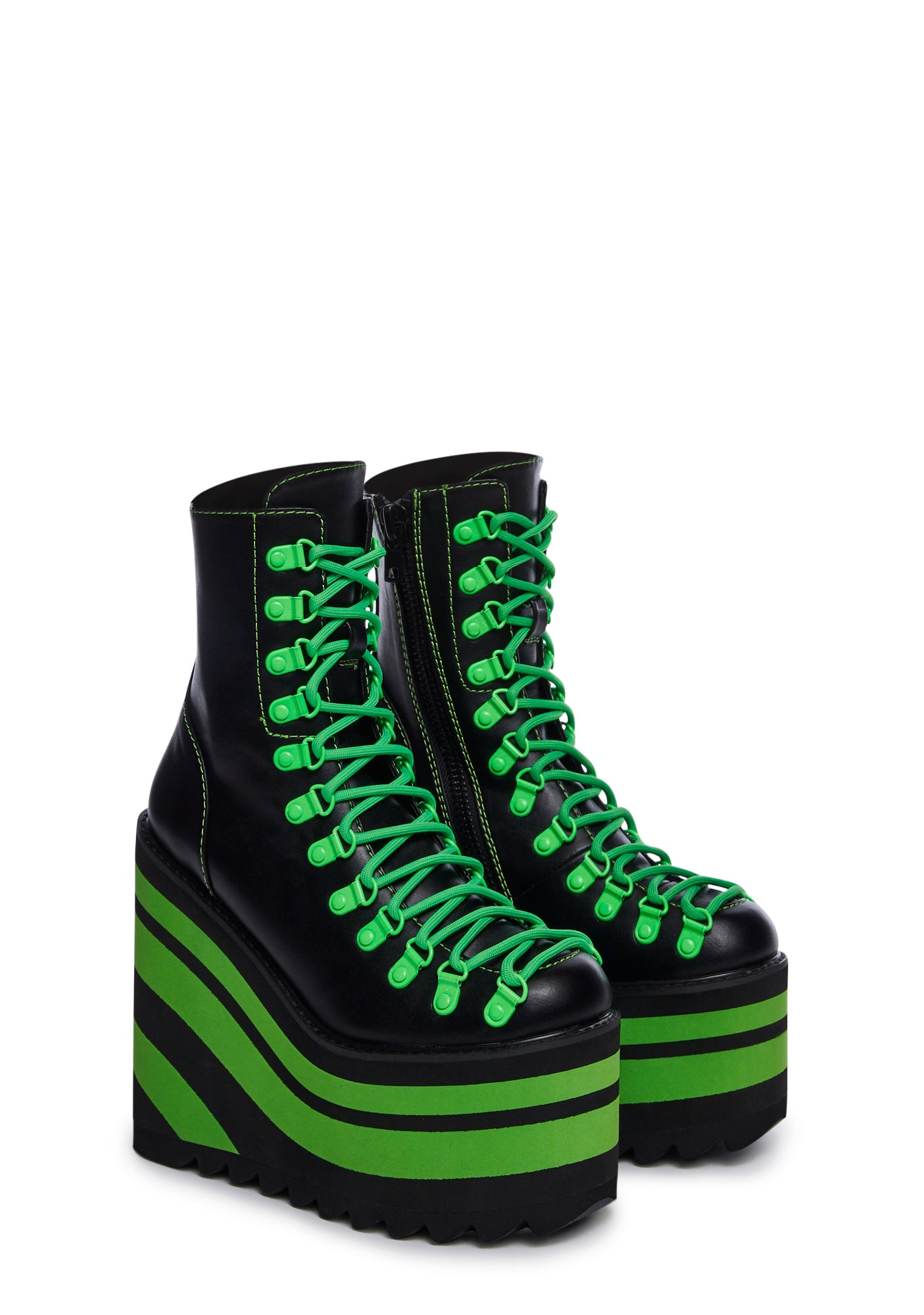 DOLK(ドルク)　 Kitty Riot - Green Club Exx Buckle D Ring Lace Up Combat Boots - Neon Yellow