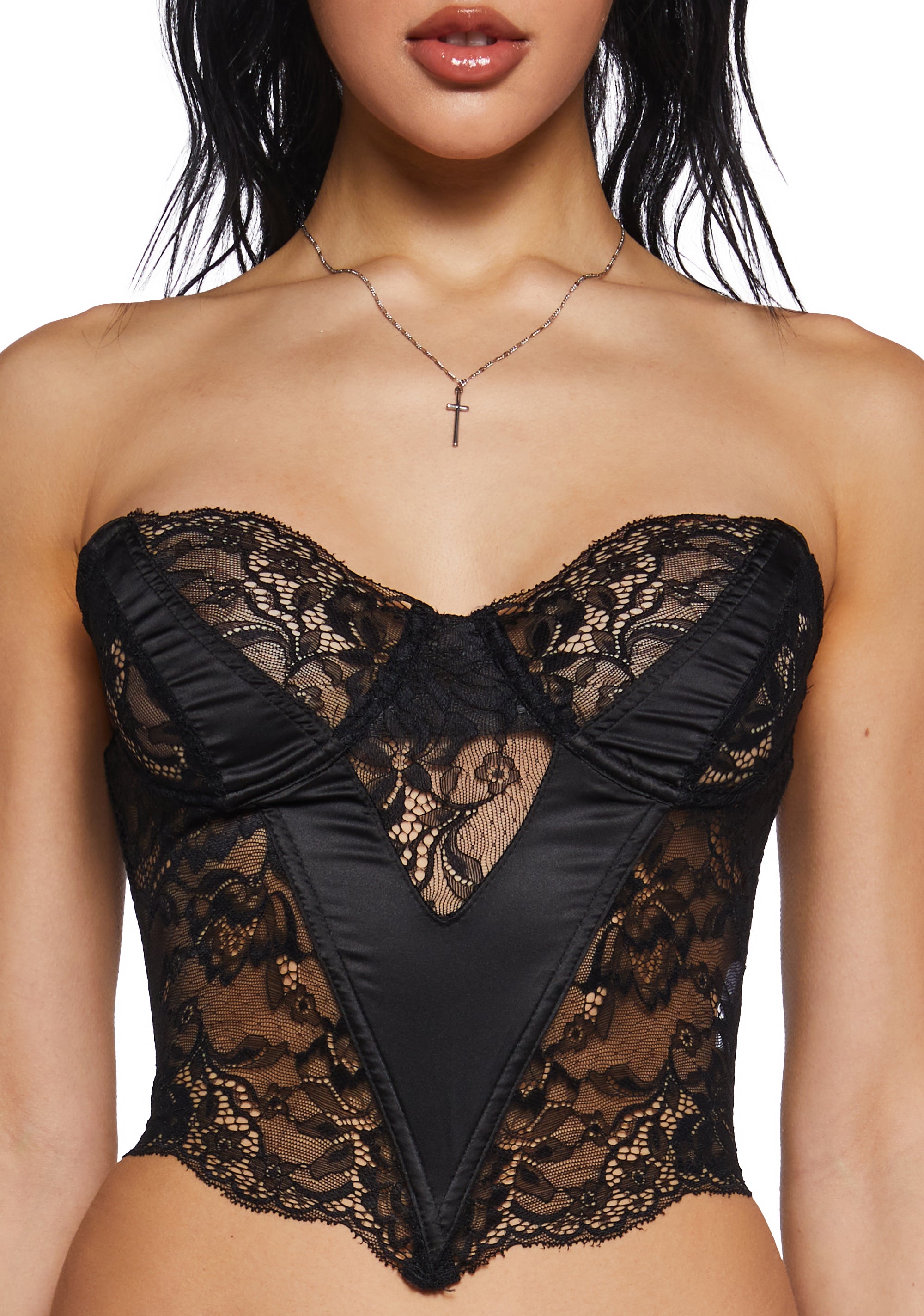 Current Mood V Seam Lace Strapless Bustier - Black – Dolls Kill
