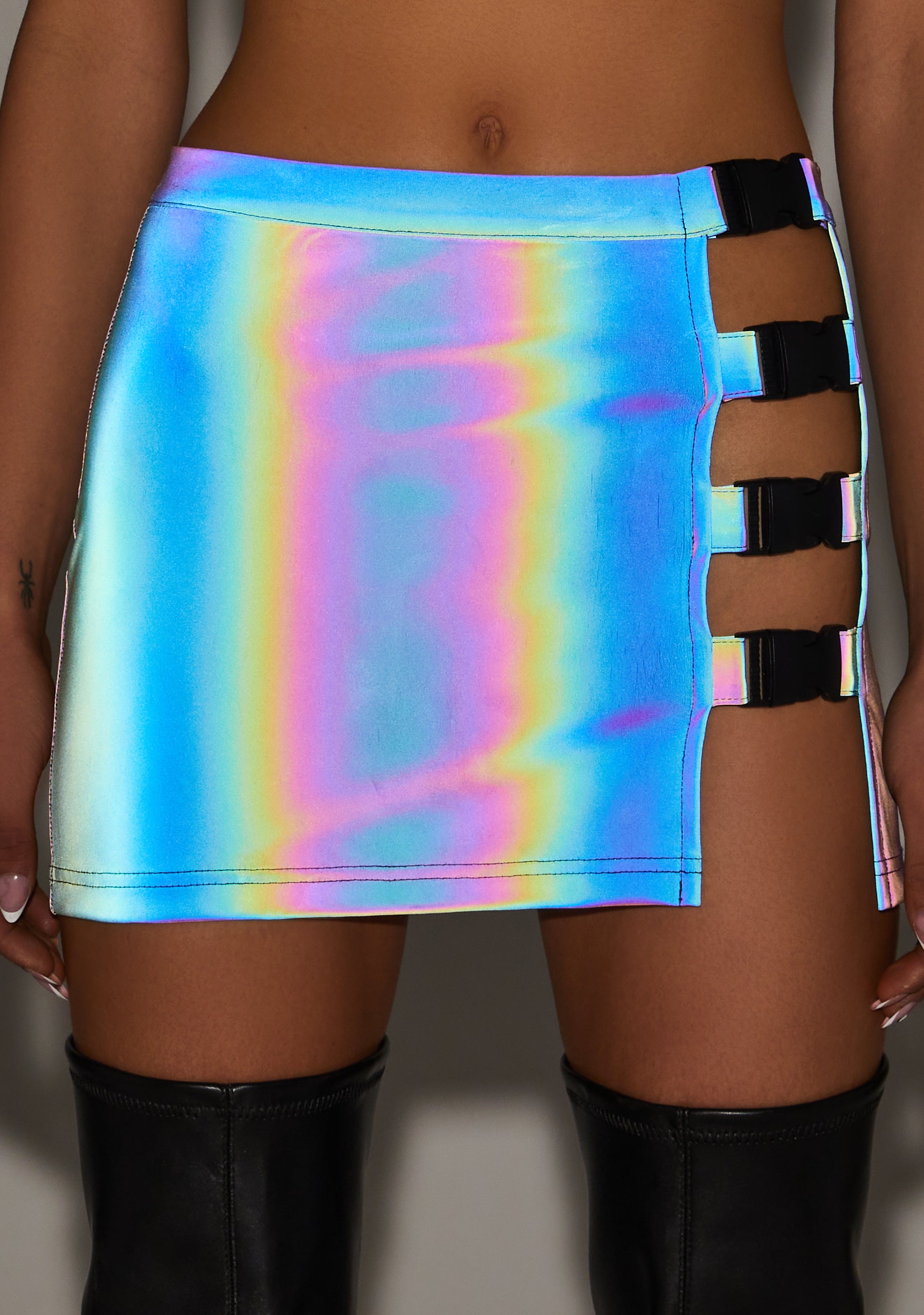 Club Exx Rainbow Reflective Buckle Skirt Multi – Dolls Kill
