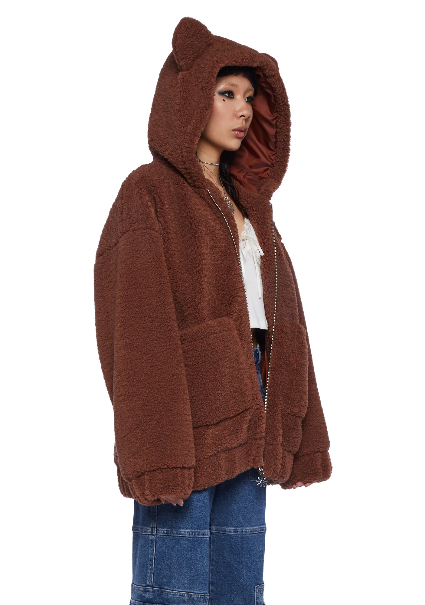 Delia s Grunge Fuzzy Bear Jacket Brown Dolls Kill