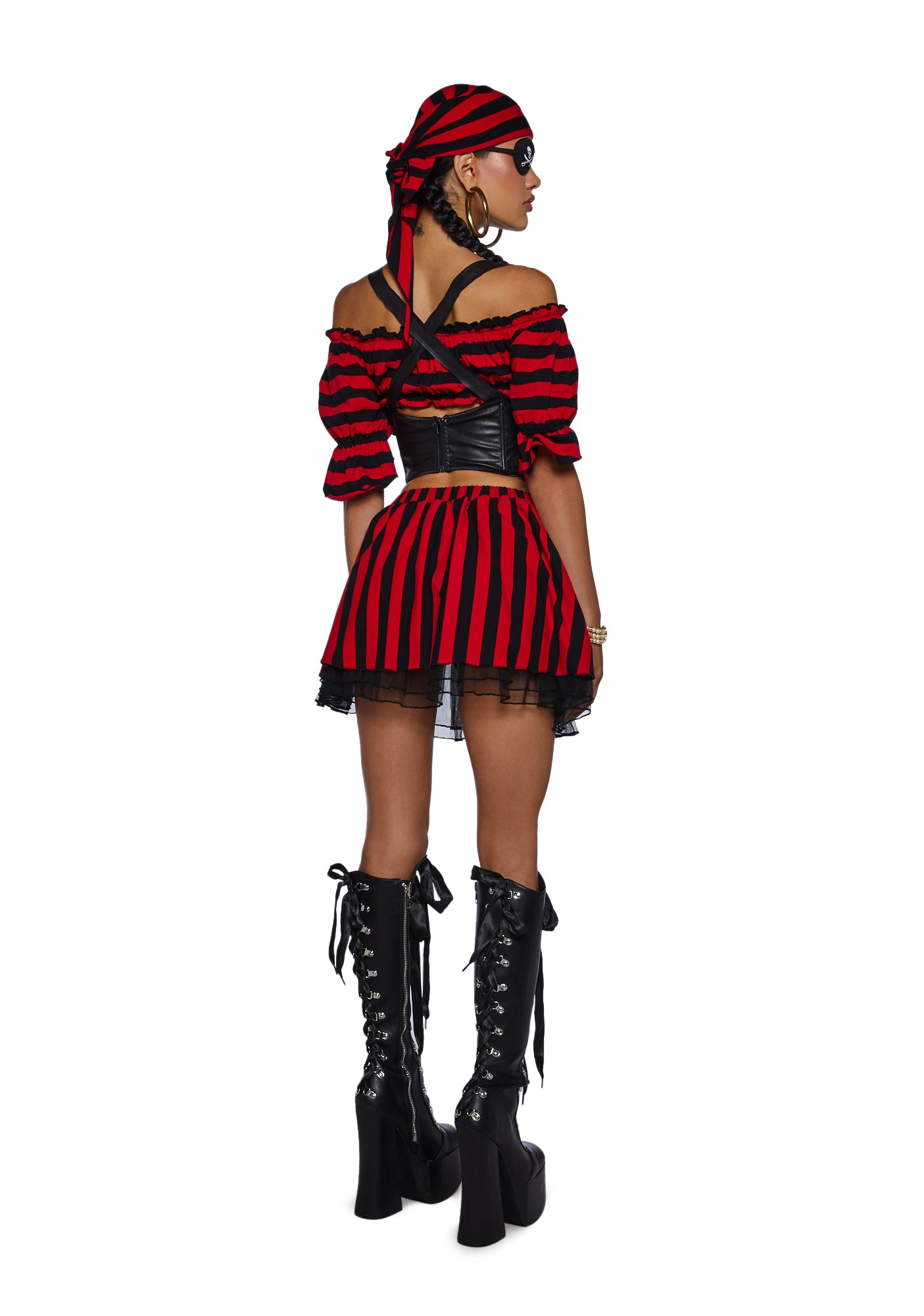 Sexy Pirate Costume  Female Captain Hook - Red/Black Stripe – Dolls Kill