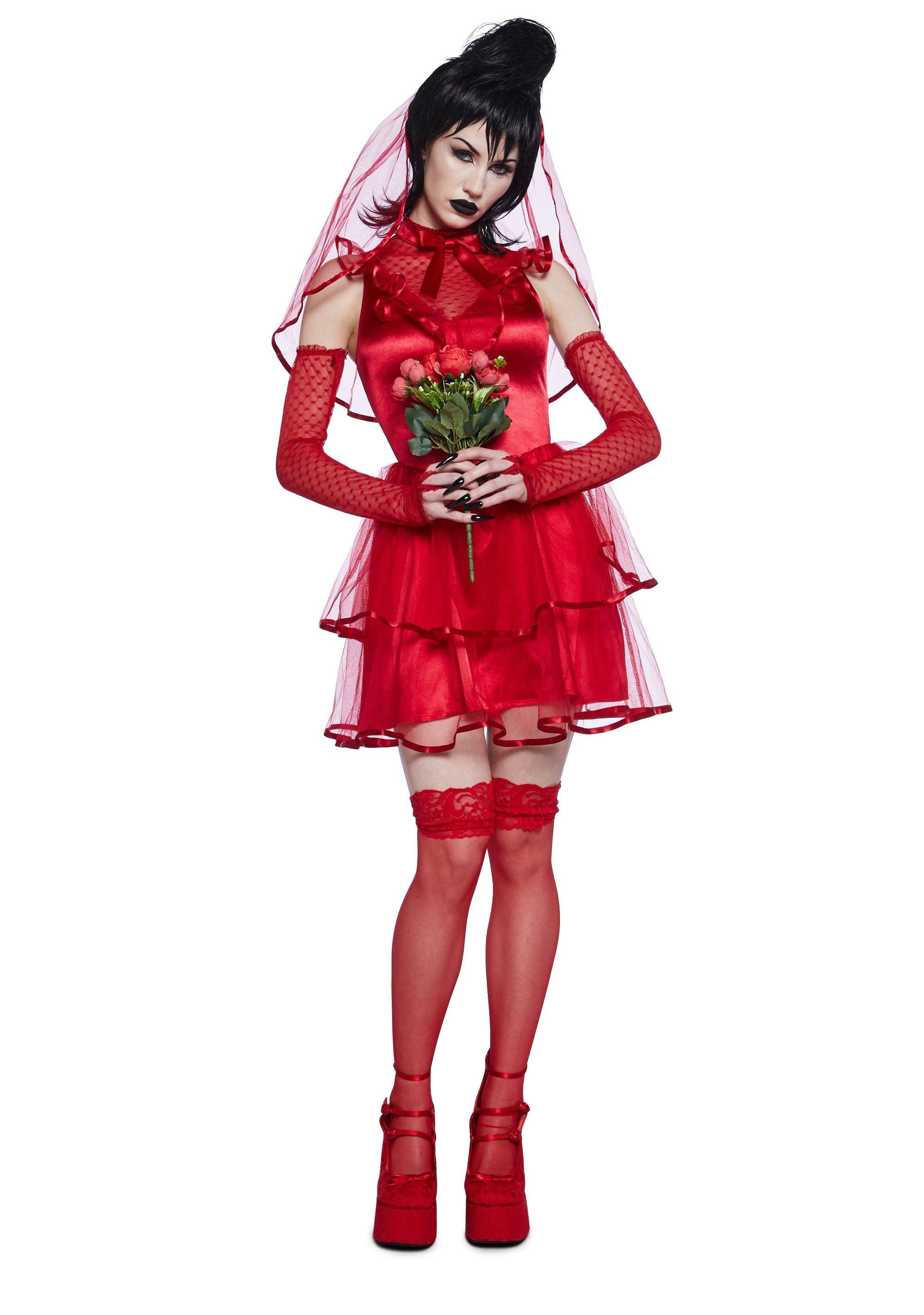 Beetlejuice Lydia Bride Costume Ladies Red Mini Dress Beetlejuice Lydia Bride Costume Ladies Red Mini Dress