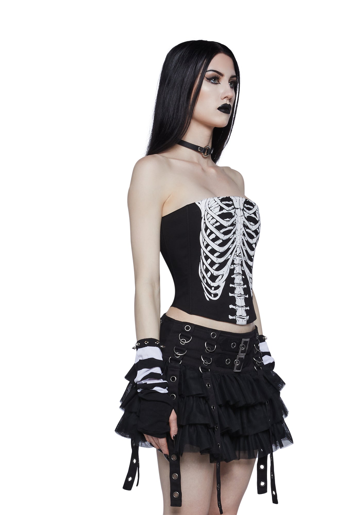 Trickz N Treatz Ribcage Tube Corset Top - Black/White
