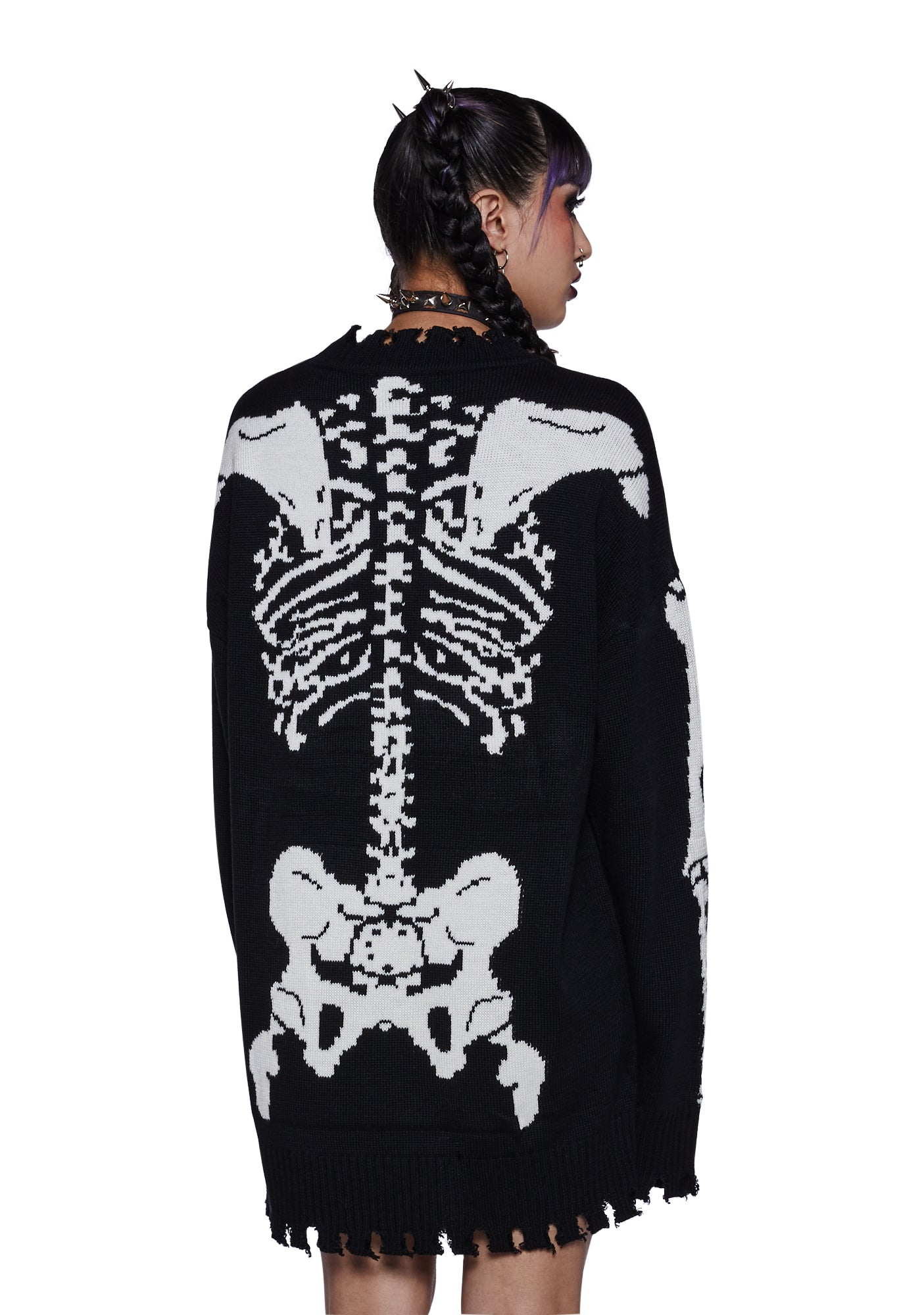 Trickz N Treatz Skeleton Distressed Oversized Sweater - Black/White ...
