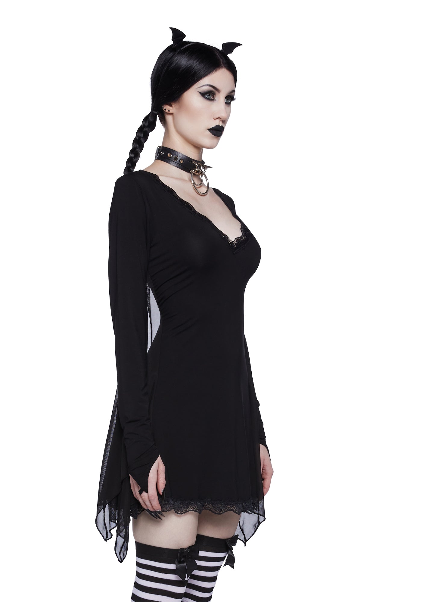 Goth Bat Wing Sexy Womans Halloween Costume Dress - Black Dolls Kill Goth Bat Wing Sexy Womans Halloween Costume Dress - Black Dolls Kill