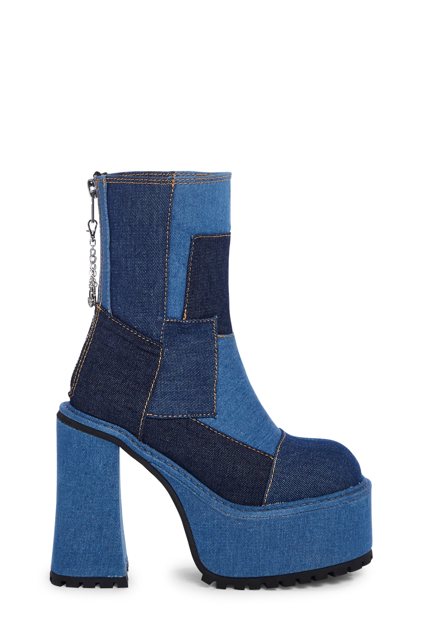 Dolls Kill x Bratz Patchwork Denim Platform Boots Blue